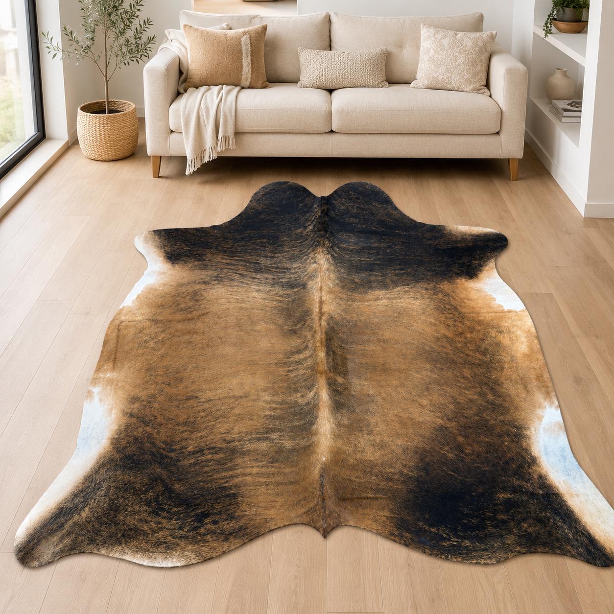 Brindle Cowhide Rug 7.28x7.28 ft 222x222cm Genuine Hair-On Cowhide | Brown Black Natural Hide Farmhouse Boho Western