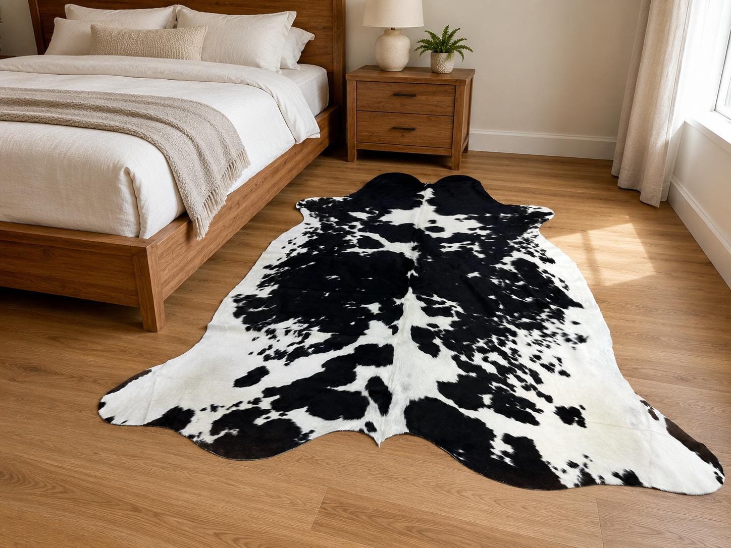 Black and White Cowhide Rug, 7.1 x 7.9 ft / 217 x 240 cm, Natural Cowhide Area Rug, Real Cow Skin Rug, Western Farmhouse Leather Rug