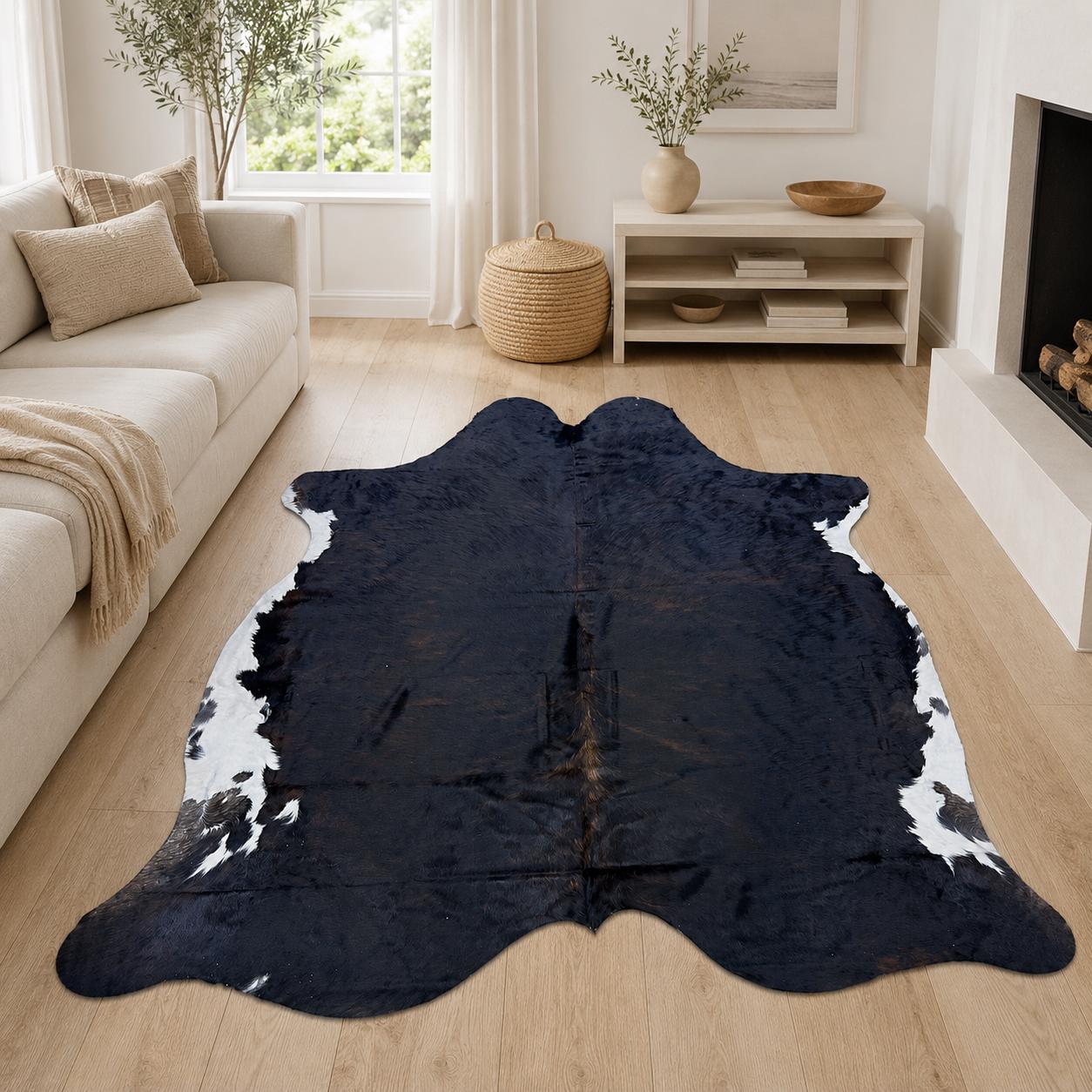 Genuine Dark Chocolate Cowhide Rug 7x7.6 - Real Hair On Cow Hide Rug - Large Dark Brown Black Cowhide - Natural Hide Rug - Farmhouse Decor