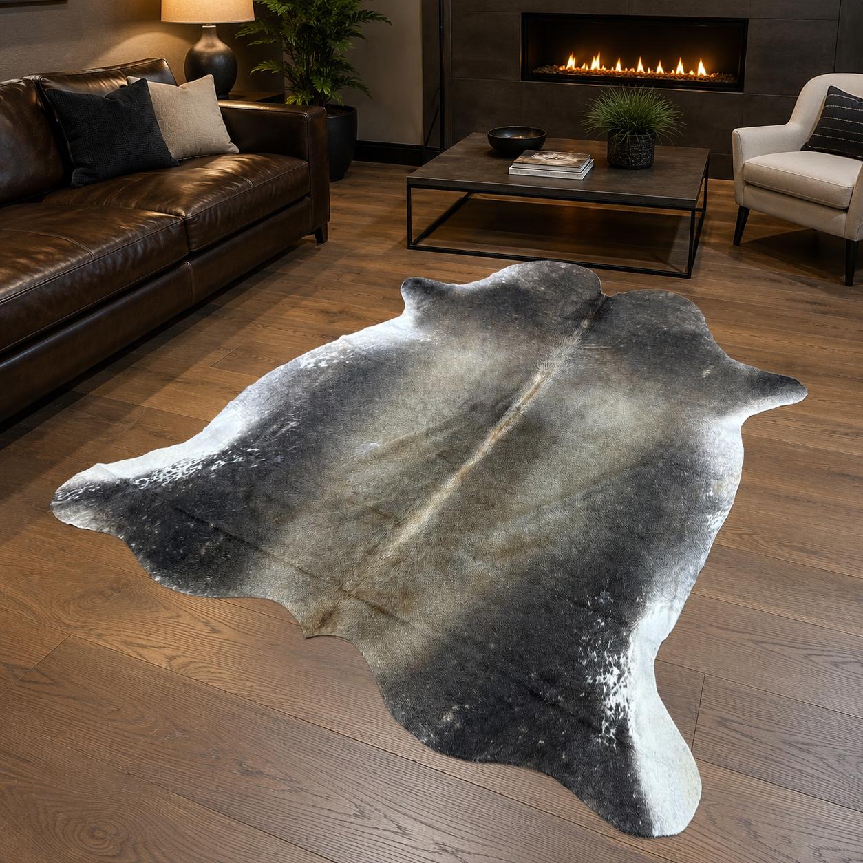 Genuine Gray Cowhide Rug 7x7 - Real Hair On Cow Hide Rug - Salt and Pepper Grey Cowhide - Natural Smoky Hide Rug