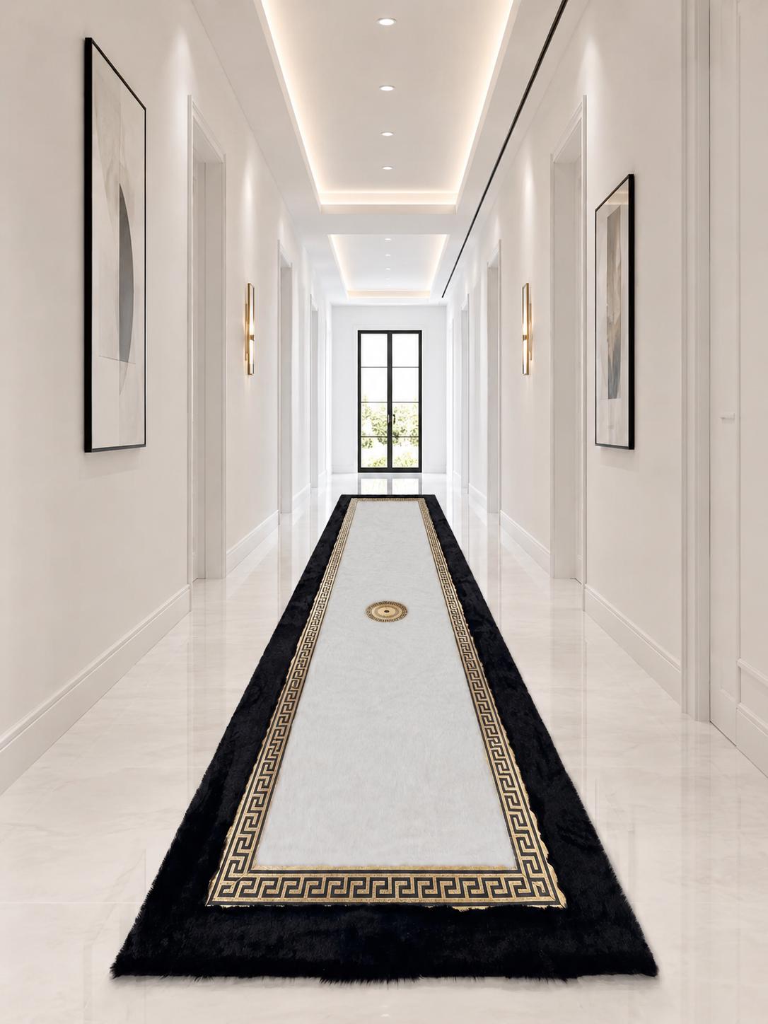 Luxury Black White Plush Rug, Soft Area Carpet, Modern Elegant Home Decor (Custom Size)