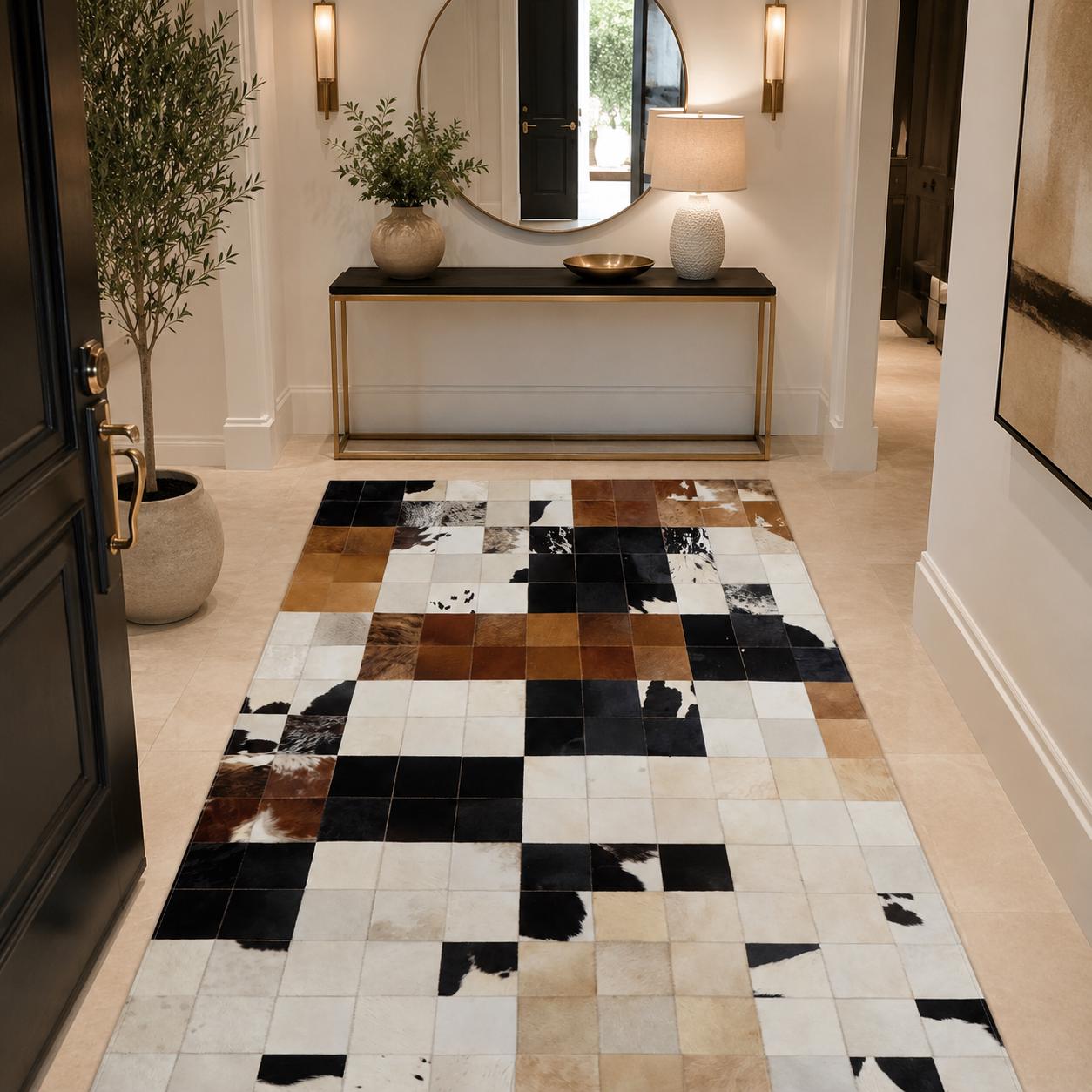 Handmade Patchwork Cowhide Rug, Genuine Leather Carpet, Modern Luxury Area Rug