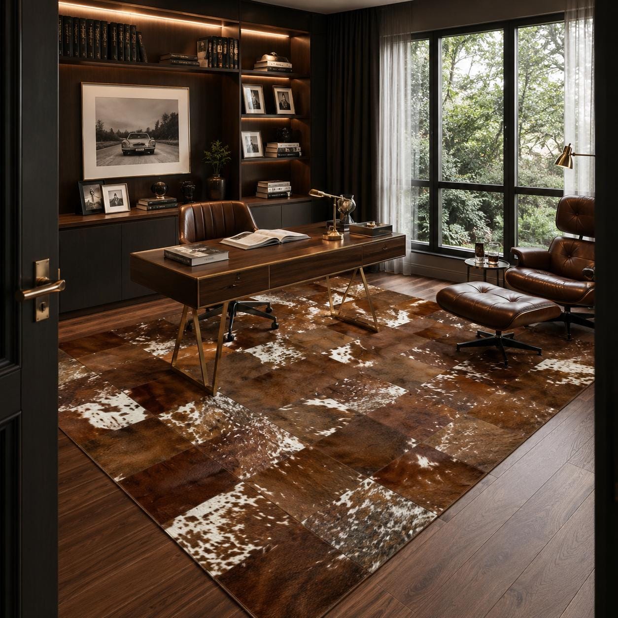 Handcrafted Patchwork Cowhide Rug, Genuine Leather, Rustic Western Carpet