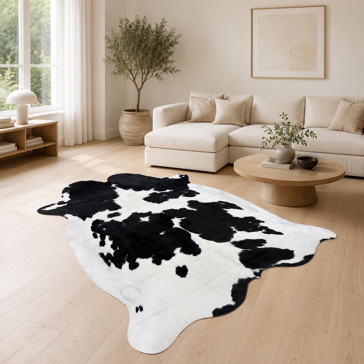 Genuine Black and White Cowhide Rug 6x8 - Real Hair On Cow Hide Rug - Bold Spotted Cowhide Area Rug - Natural Cow Skin Rug - Farmhouse Decor