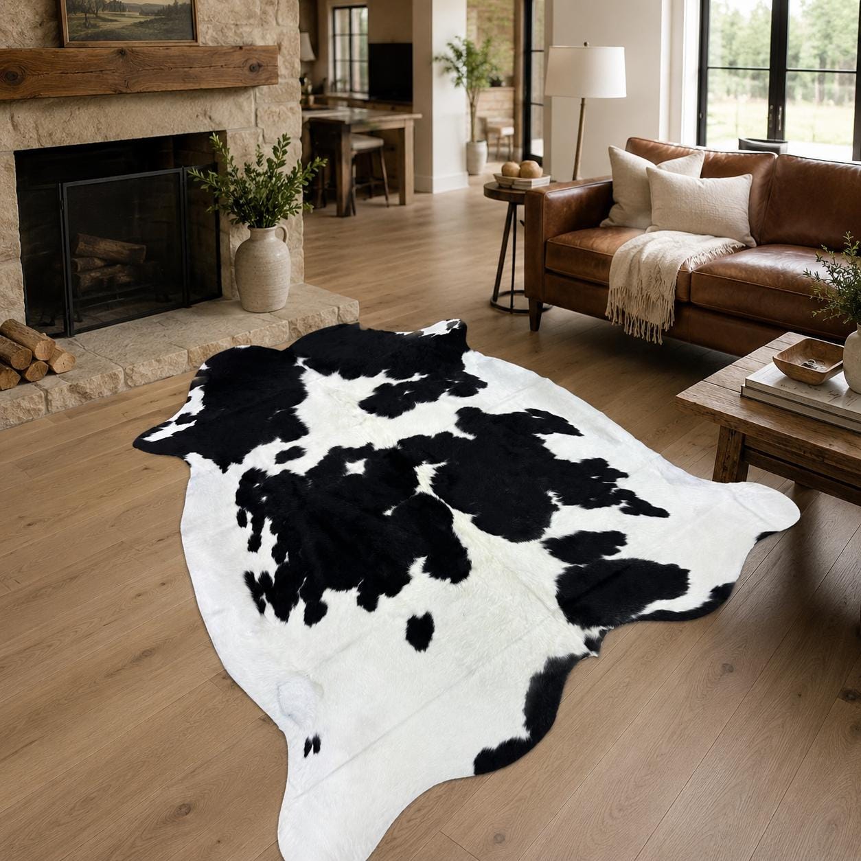 Genuine Black and White Cowhide Rug 6x8 - Real Hair On Cow Hide Rug - Bold Spotted Cowhide Area Rug - Natural Cow Skin Rug - Farmhouse Decor