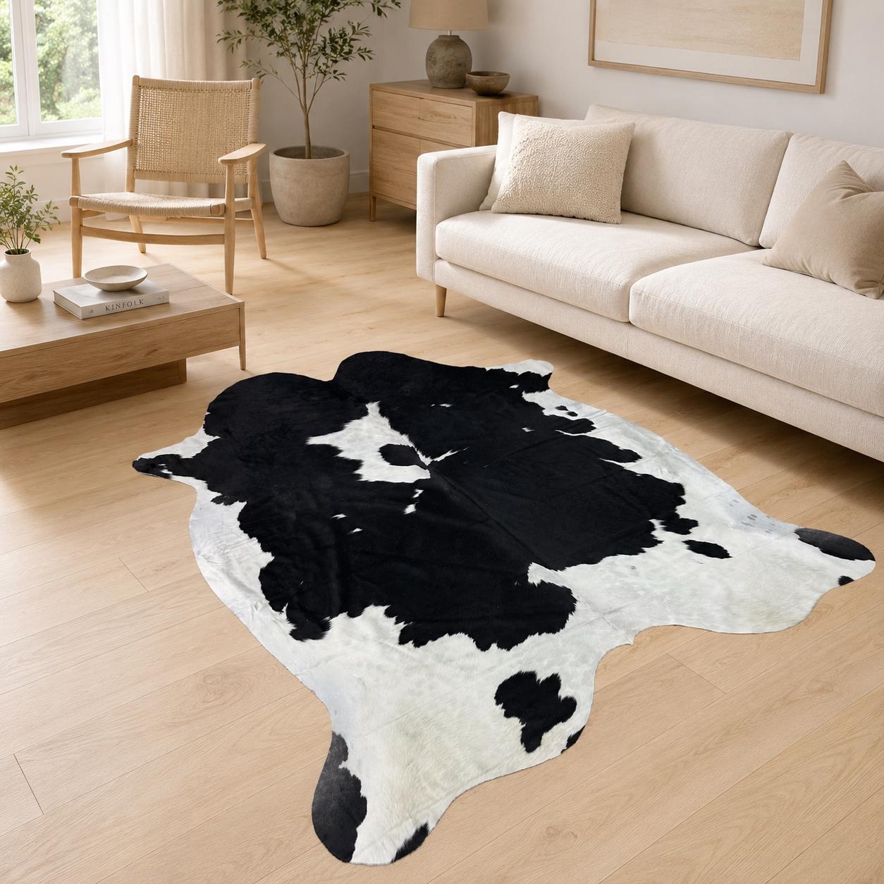 Genuine Black and White Cowhide Rug 7x8 - Real Hair On Hide - Oversized Cow Skin Rug - Bold Natural Pattern - Western Living Room Decor