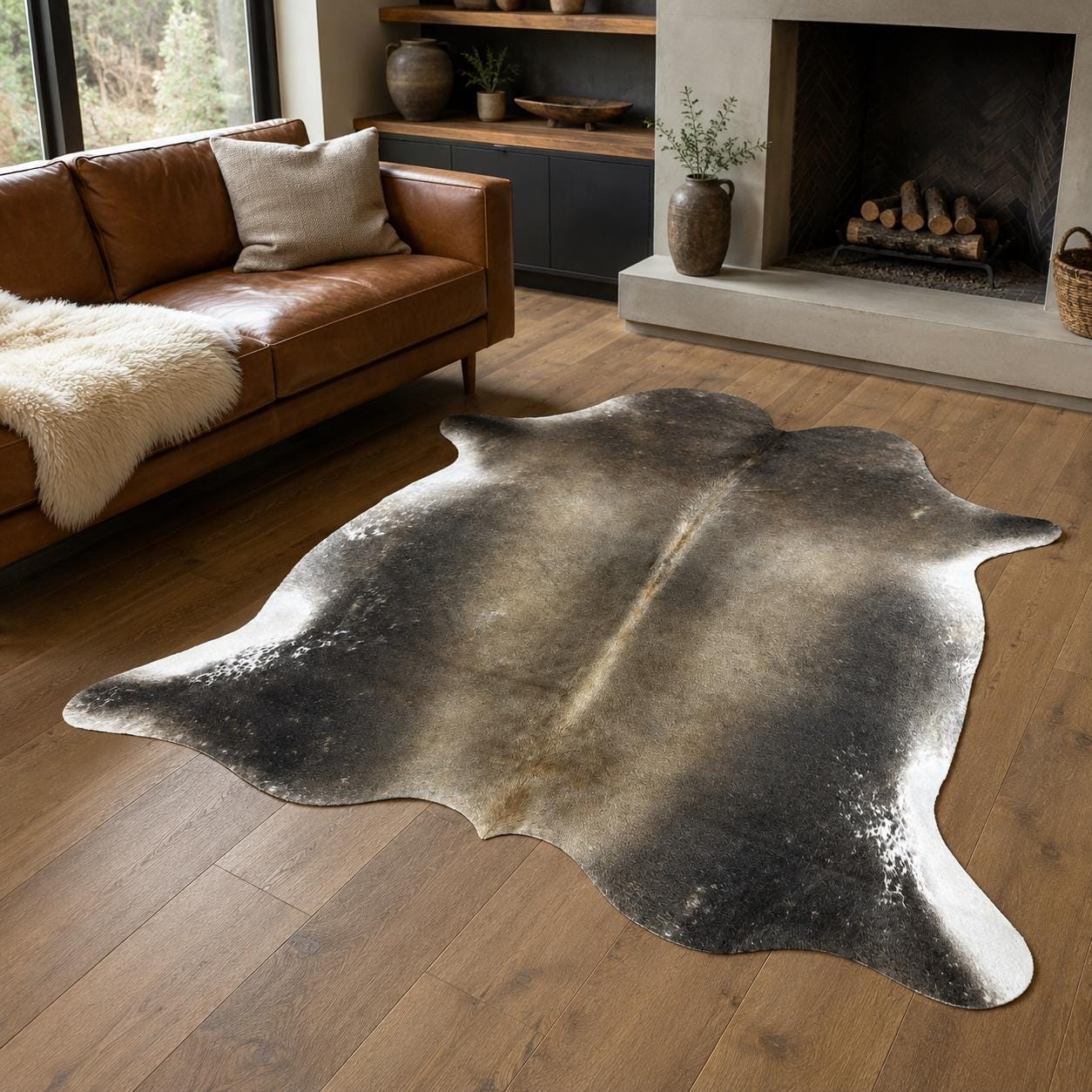 Genuine Gray Cowhide Rug 7x7 - Real Hair On Cow Hide Rug - Salt and Pepper Grey Cowhide - Natural Smoky Hide Rug