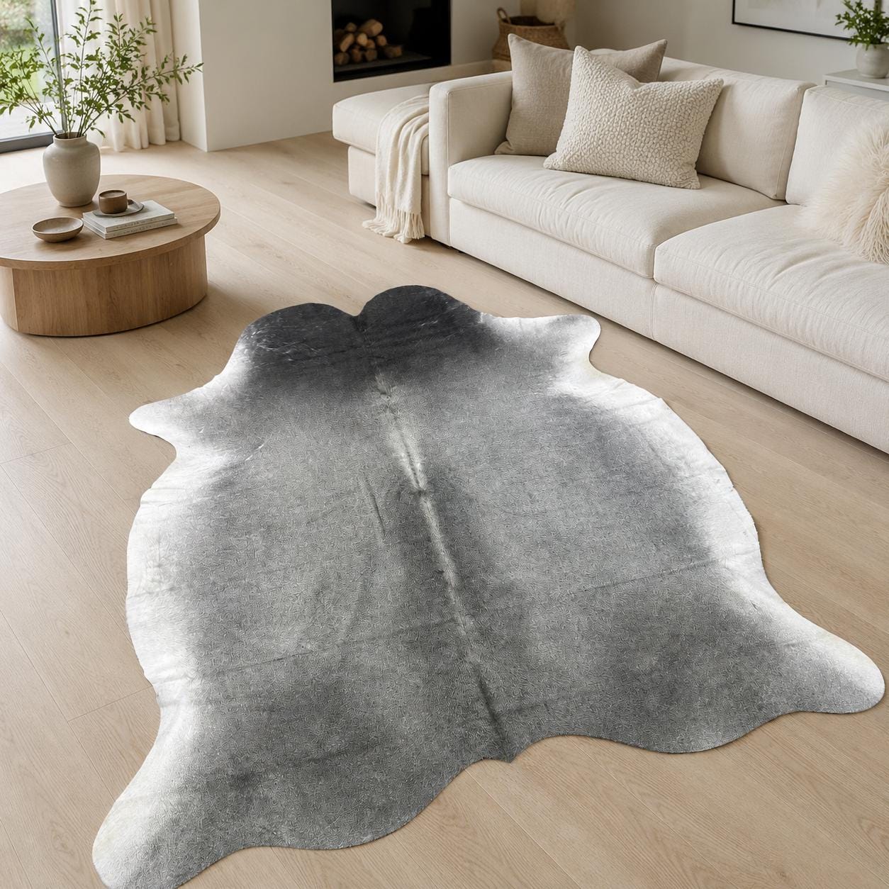 Genuine Light Gray Cowhide Rug 6x6.11ft - Real Hair On Cow Hide Rug - Soft Grey White Cowhide
