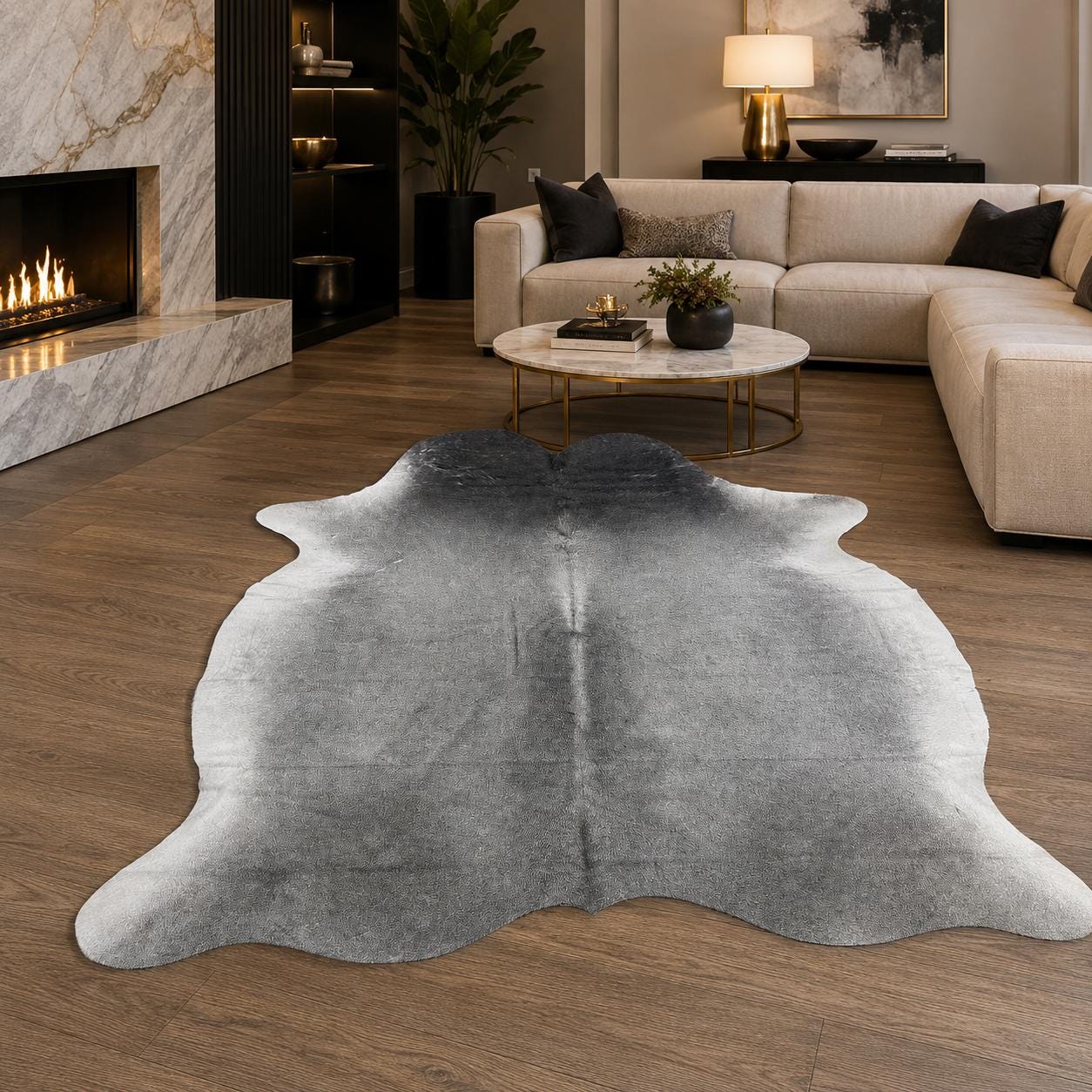 Genuine Light Gray Cowhide Rug 6x6.11ft - Real Hair On Cow Hide Rug - Soft Grey White Cowhide