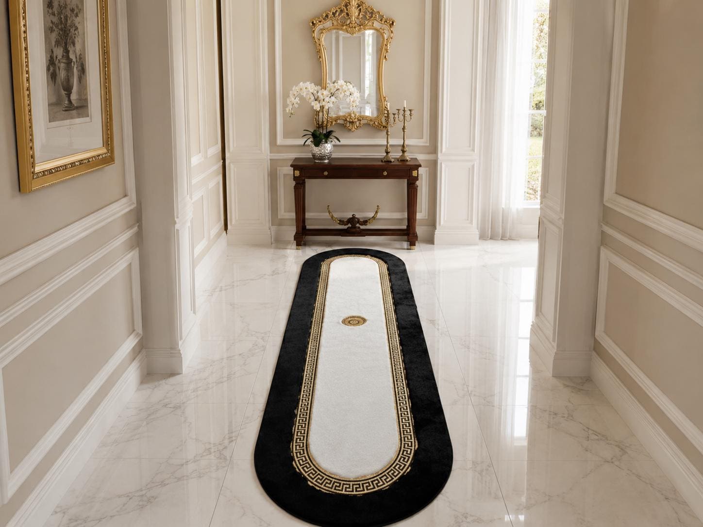 Oval Plush Rug, Black White Faux Fur, Soft Modern Carpet, Elegant Home Decor
