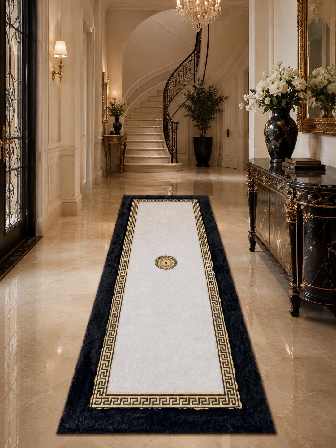 Luxury Black White Plush Rug, Soft Area Carpet, Modern Elegant Home Decor (Custom Size)