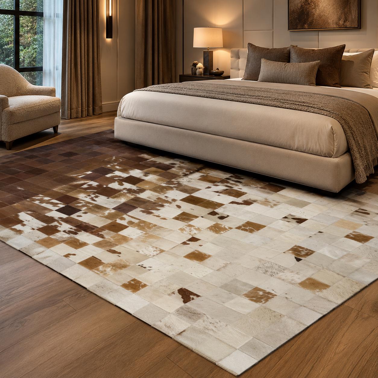 Handmade Ombre Patchwork Cowhide Rug, Genuine Leather Area Carpet, Custom Size