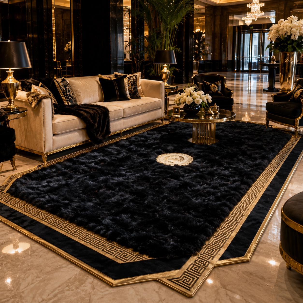 Toscana Rug with Greek Key Border, Luxury Plush Area Rug, Handmade Soft Living Room Bedroom Rug, Custom Size Rug