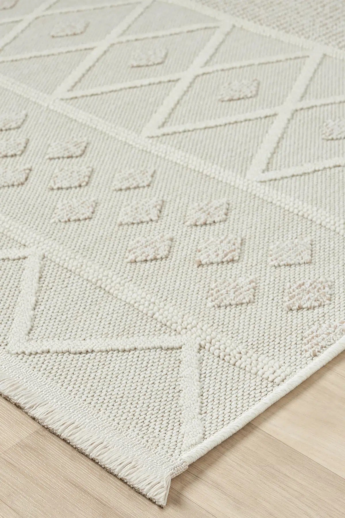 Cream Beige Geometric Textured Area Rug, Boho Scandinavian Living Room Carpet