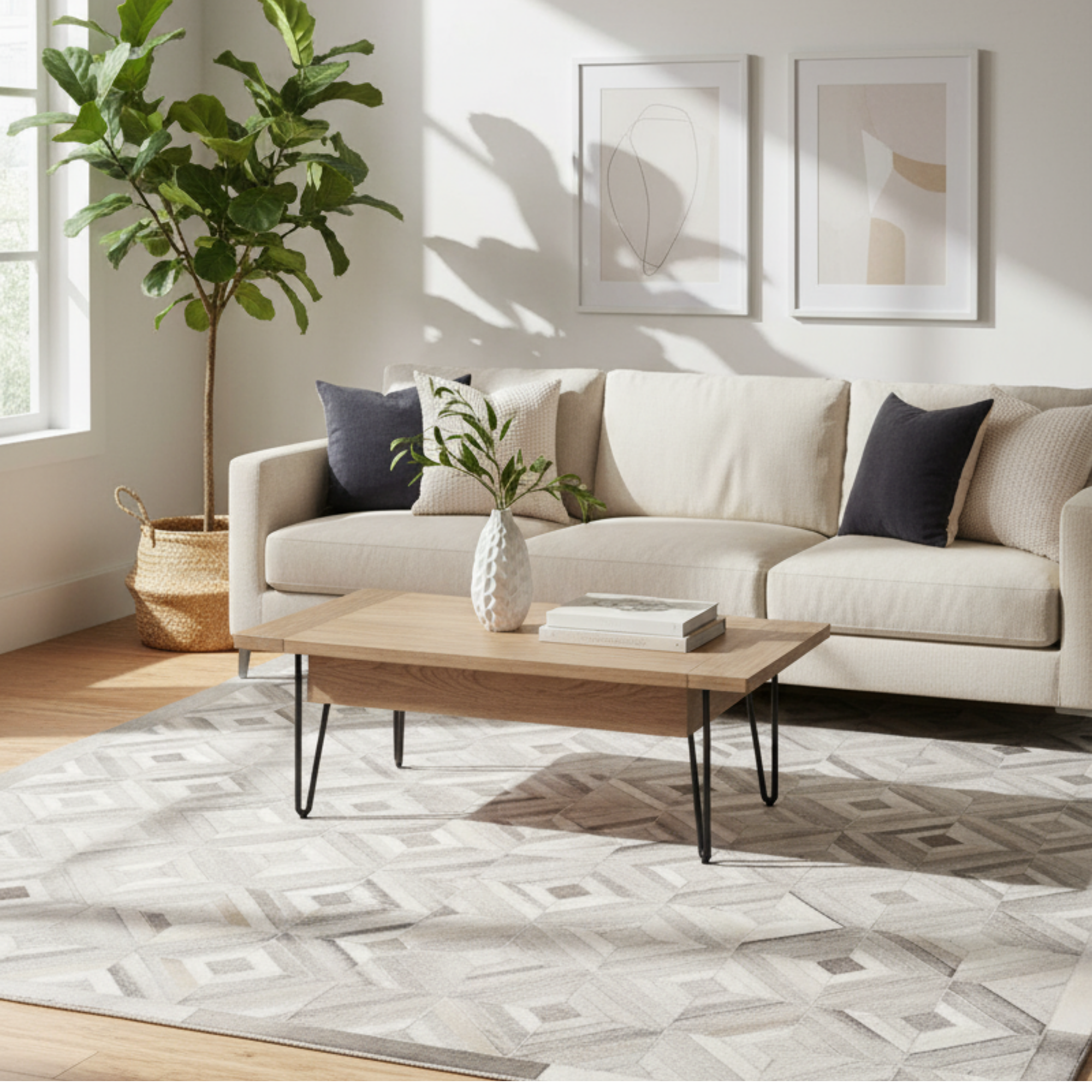 Grey Beige Patchwork Cowhide Rug, Modern Leather Area Rug,Living Room Home Décor