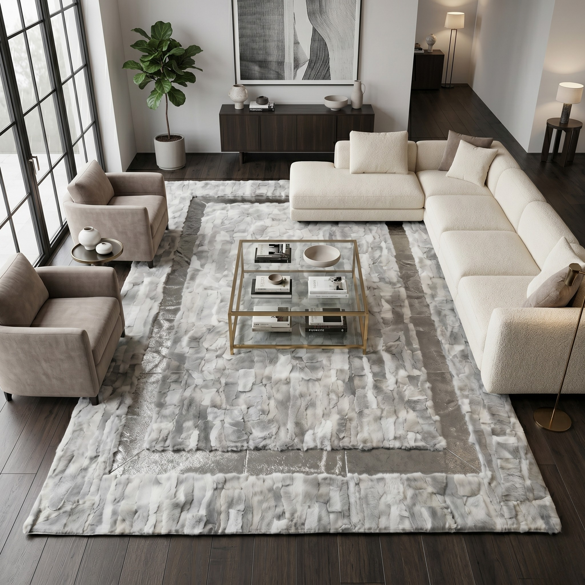 Gray Rex Fur Rug, Handmade Luxury Area Carpet for Living Room