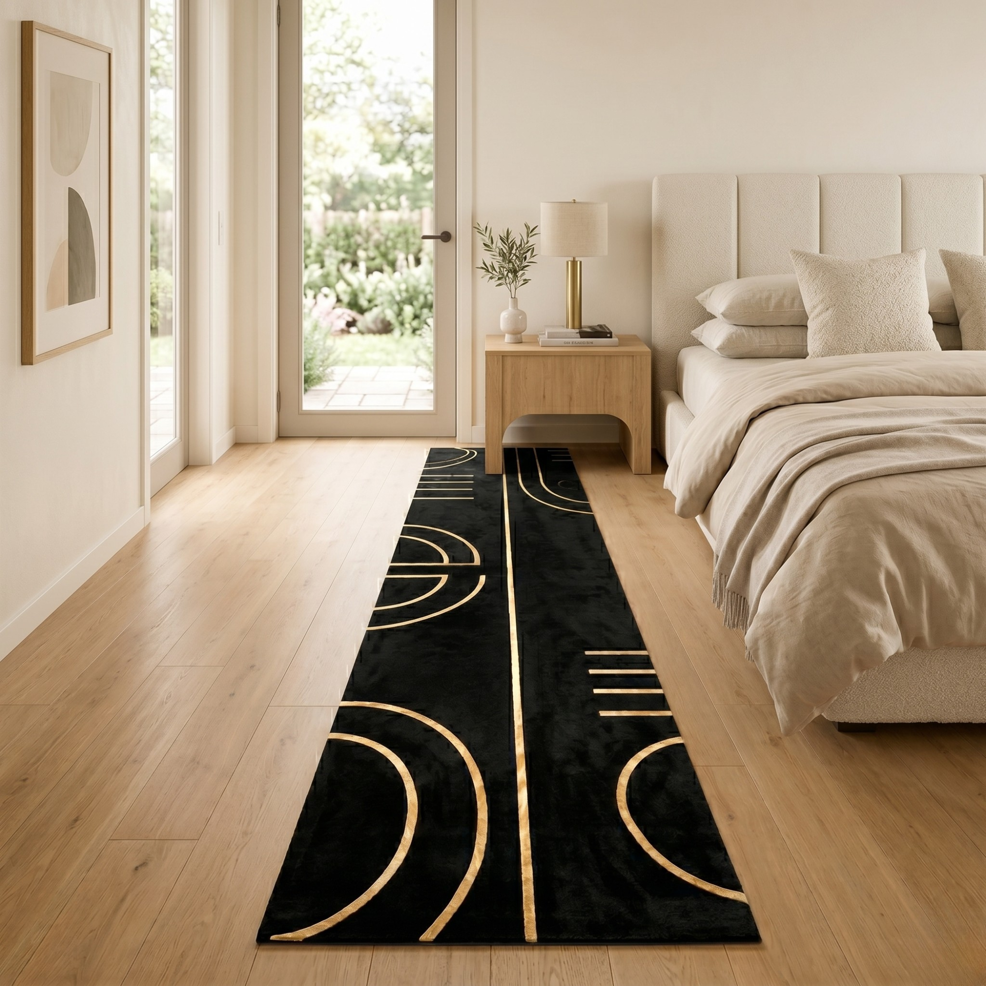 Black and Gold Runner Rug, Luxury Plush Hallway Runner, Custom Size Modern Rug,