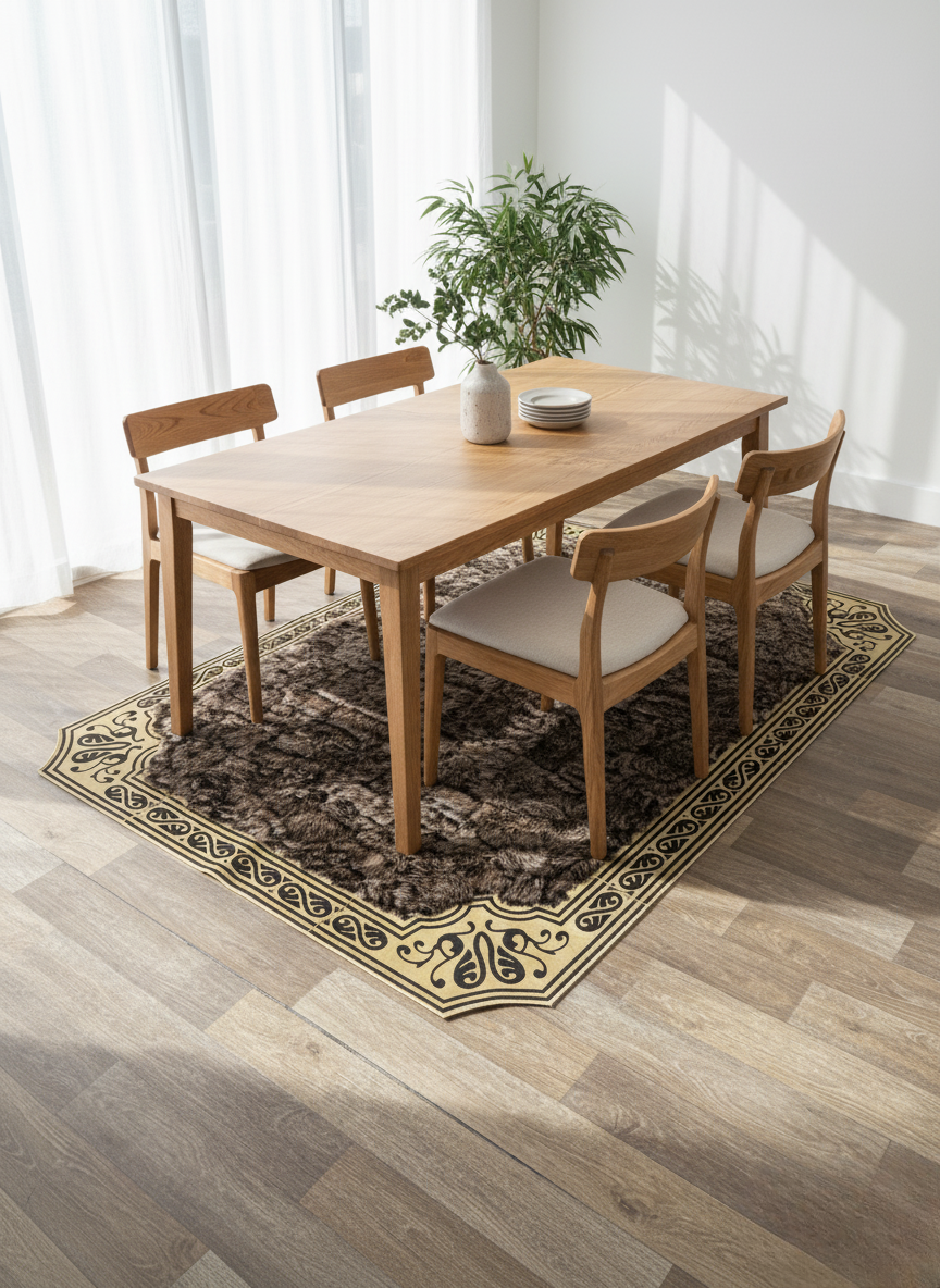 Brown Tuscan Area Rug – Gold Line Detailing, Natural Texture, Handmade Area Rug, Non-Slip Backing, Custom Sizes Available