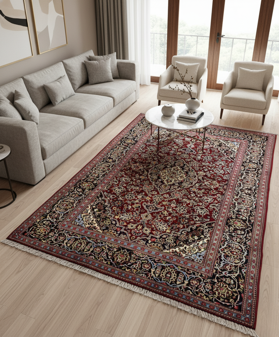 Handmade Red Wool Medallion Rug Carpet 205x132cm (6.7x4.3ft)