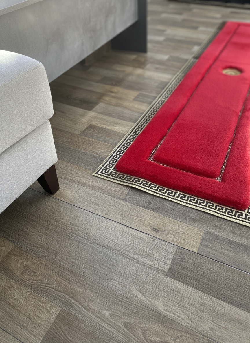 Red Plush Runner Rug – Gold Accent Detailing, Ultra-Soft Texture, Non-Slip Backing, Custom Sizes Available