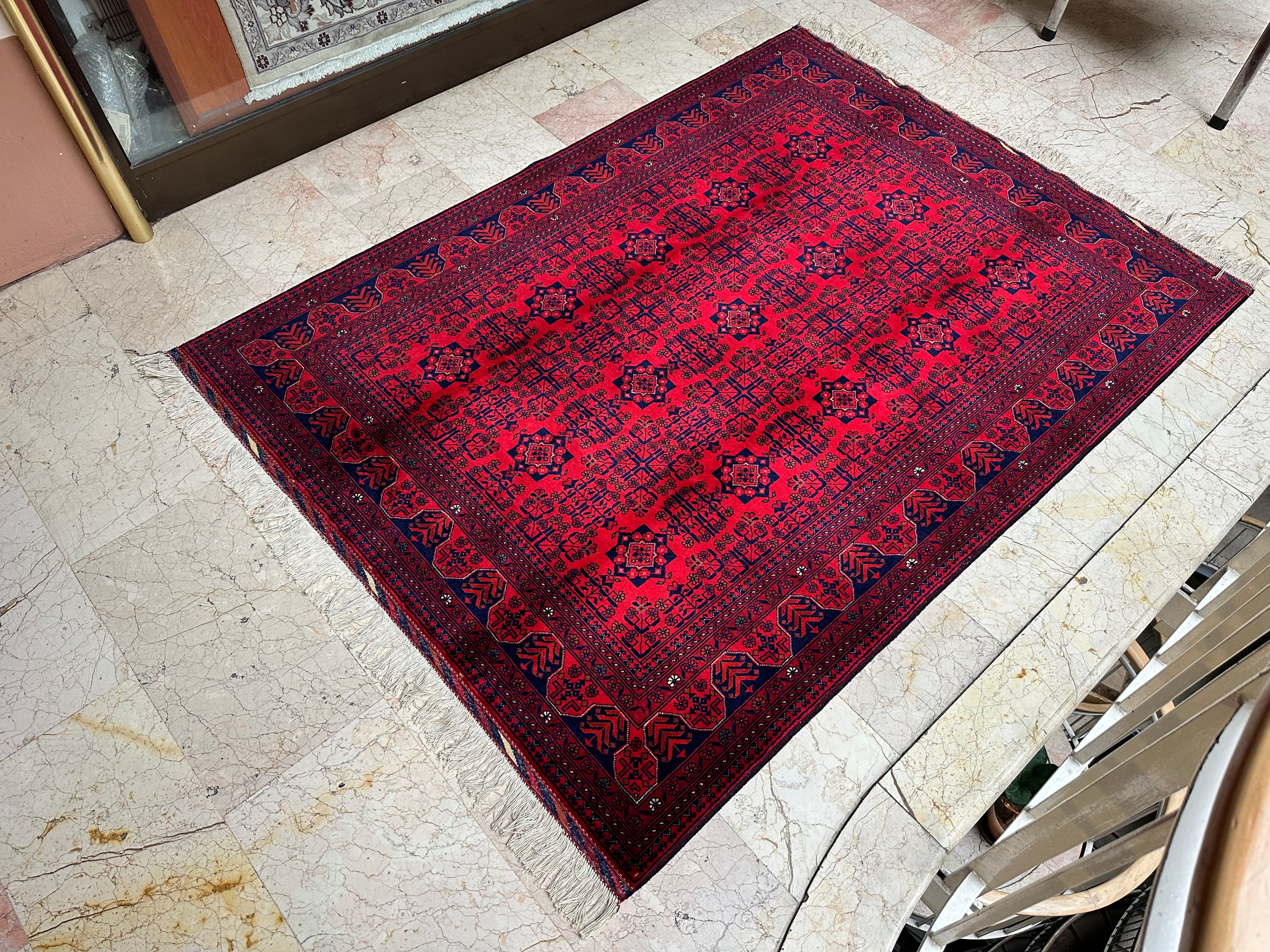 Anatolian Bilecik Rug – Hand-Knotted Wool Carpet 199x150cm (6.5x5ft), Red Star Pattern Oriental One of a Kind