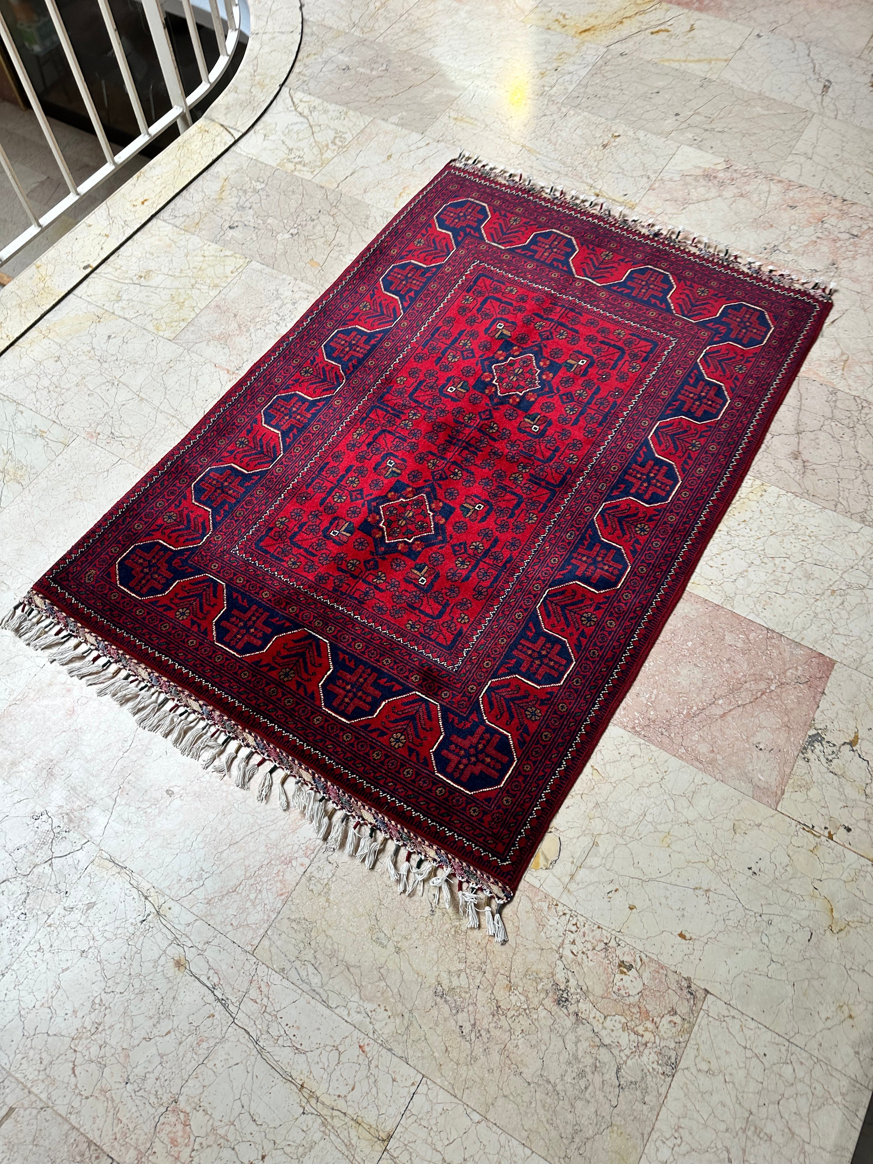 Afghan Khamiyab Rug – Hand-Knotted Wool Carpet 146x102cm (4.8x3.3ft), Red Star Design Oriental One of a Kind