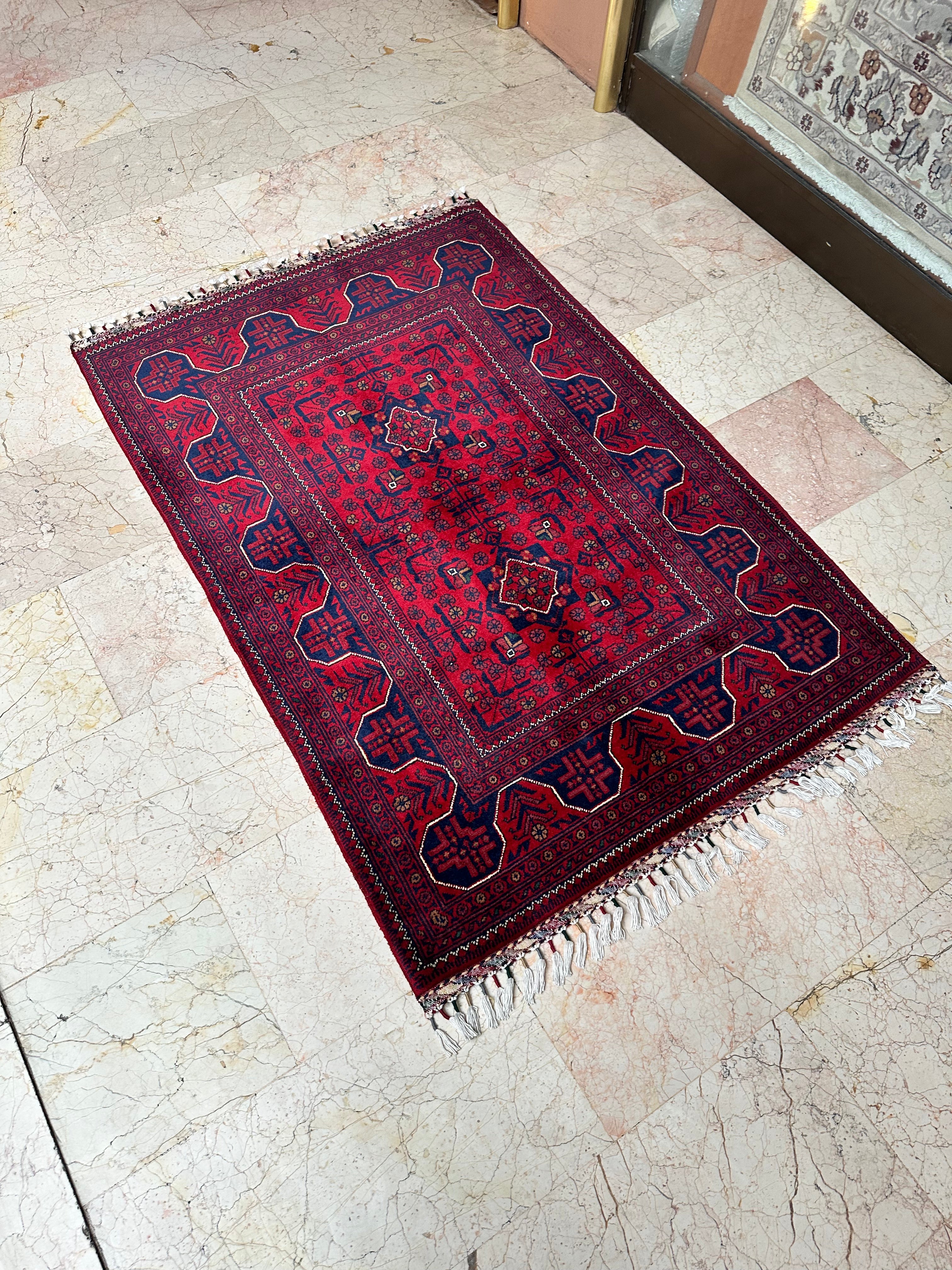 Afghan Khamiyab Rug – Hand-Knotted Wool Carpet 146x102cm (4.8x3.3ft), Red Star Design Oriental One of a Kind