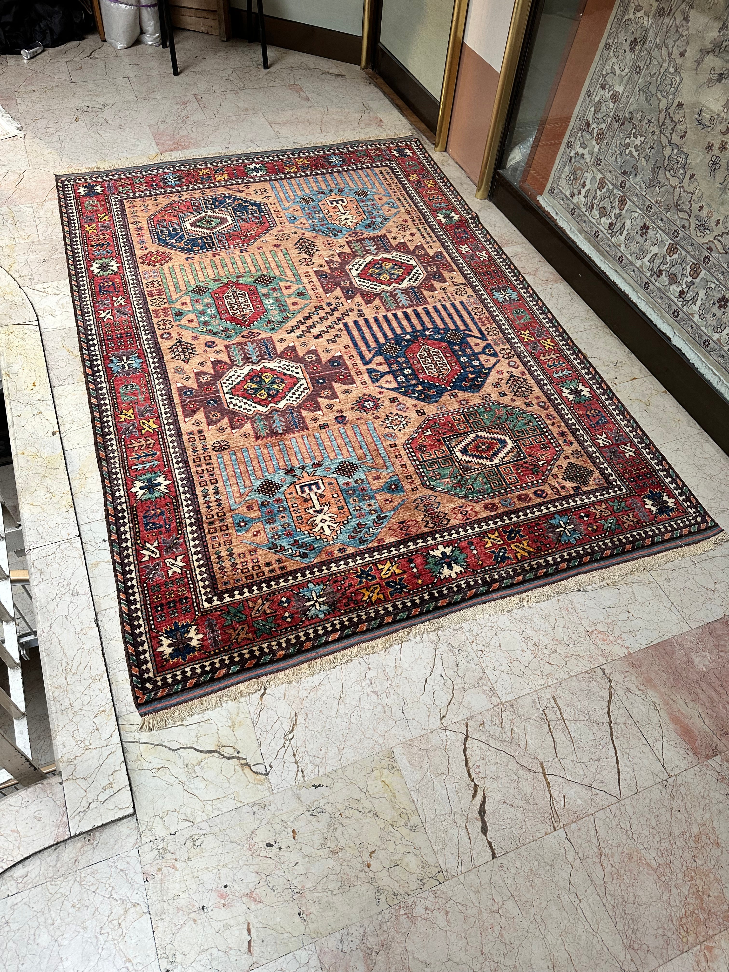 Afghan Qashqai Avsar Rug – Hand-Knotted Wool Carpet 258x177cm (8.5x5.8ft), Tribal Geometric Design, One of a Kind