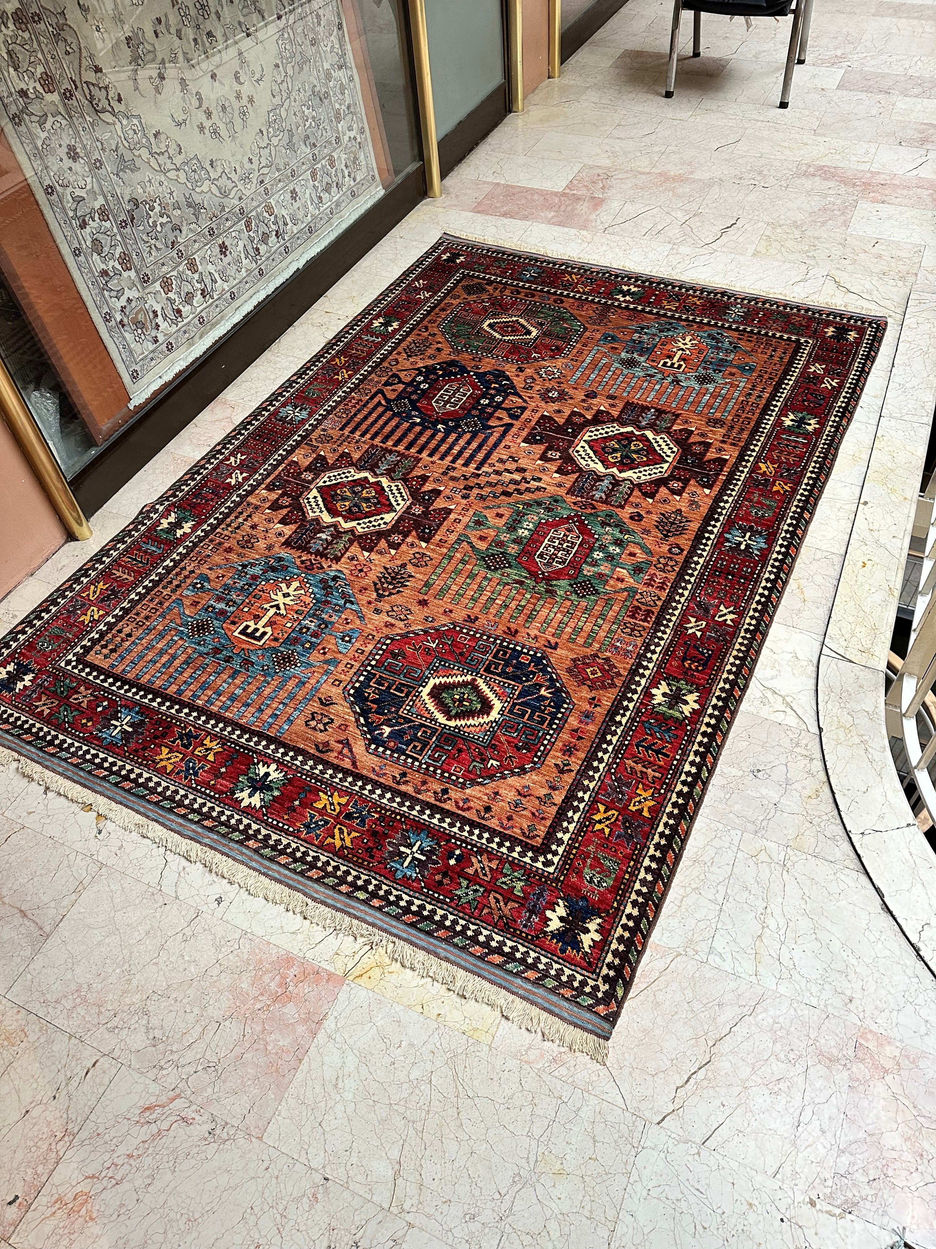 Afghan Qashqai Avsar Rug – Hand-Knotted Wool Carpet 258x177cm (8.5x5.8ft), Tribal Geometric Design, One of a Kind