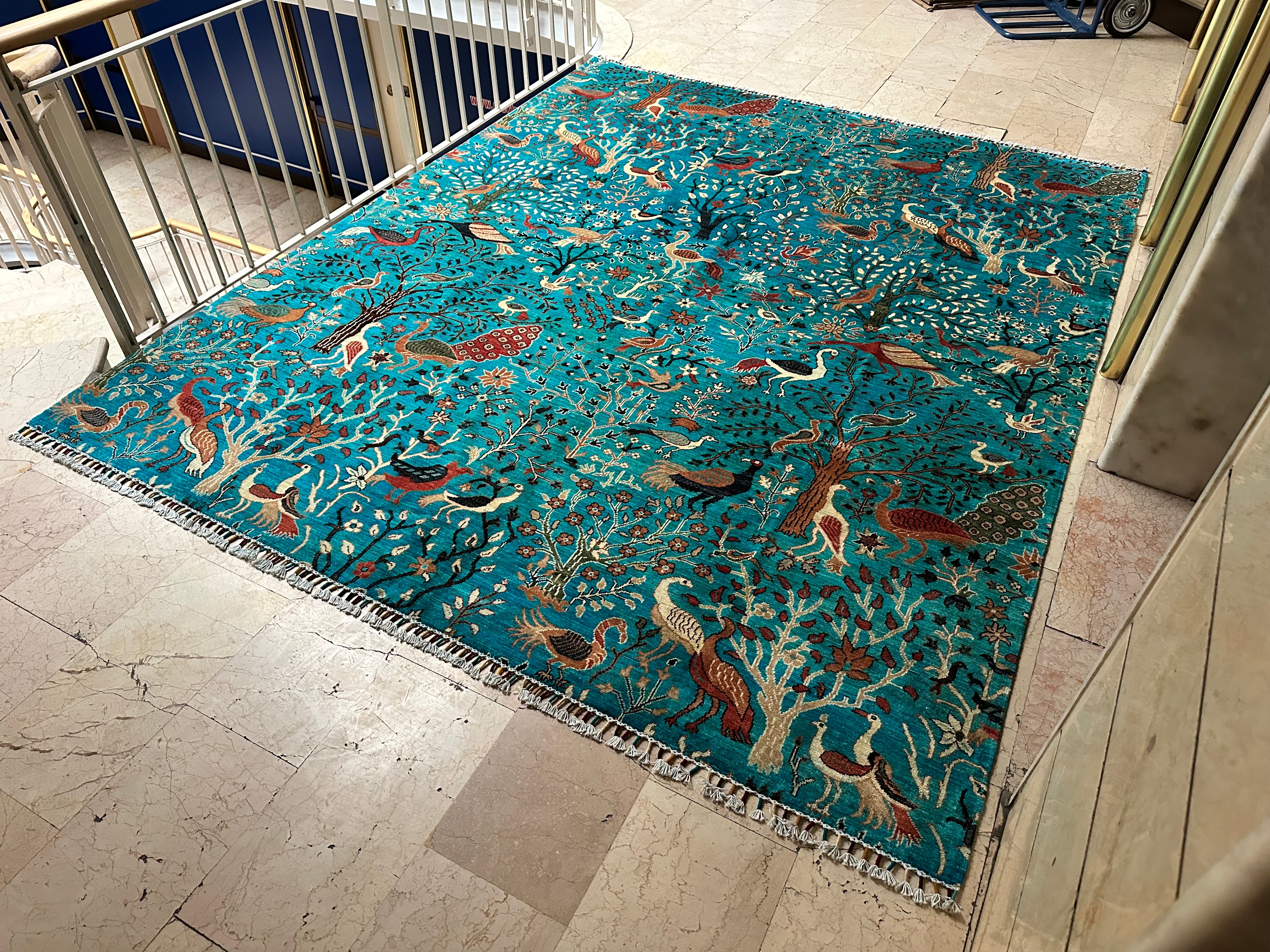 Large Afghan Adgan Rug – Hand-Knotted Wool Carpet 306x254cm (10x8.3ft), Bird & Tree of Life Design, One of a Kind