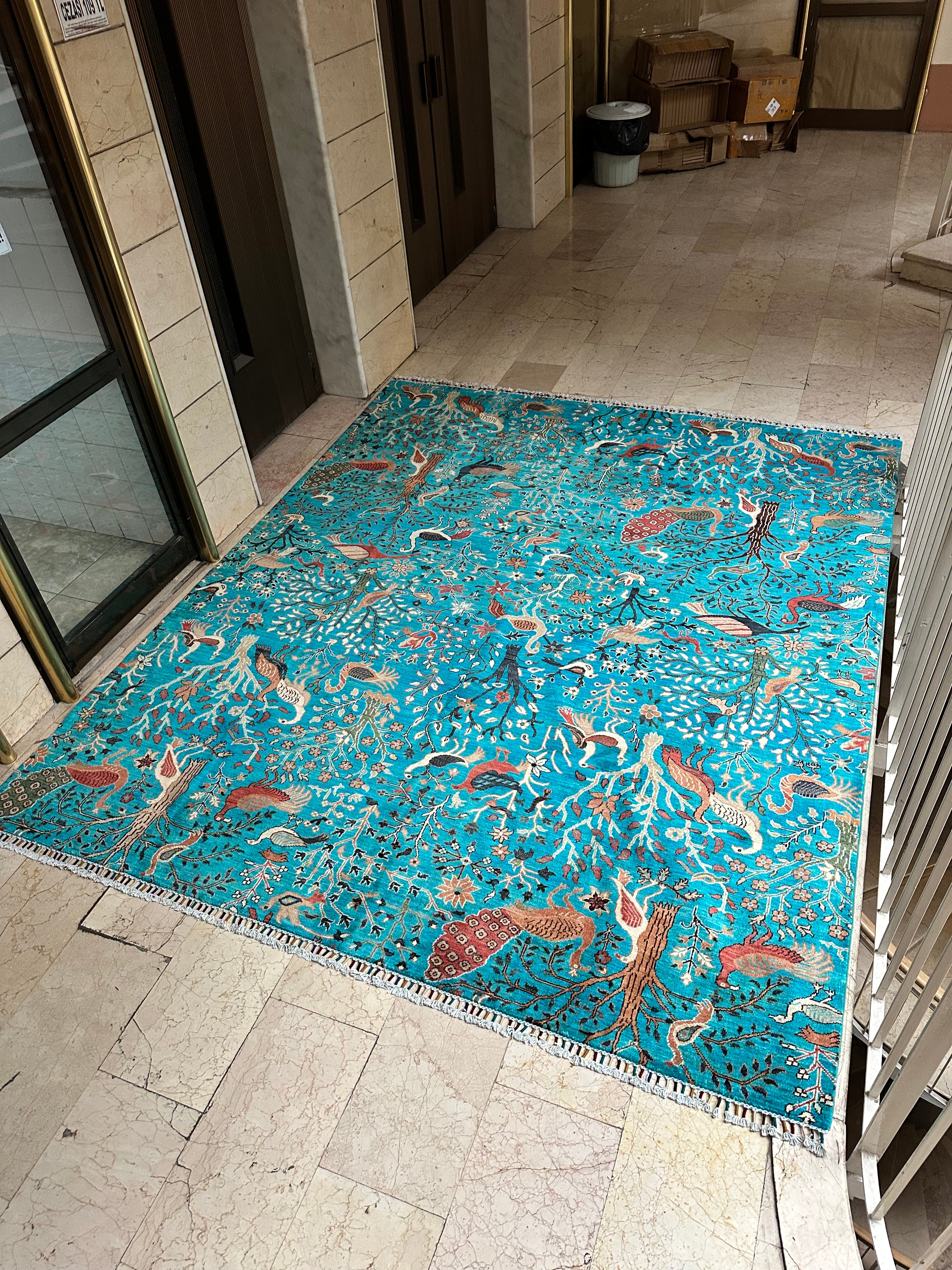Large Afghan Adgan Rug – Hand-Knotted Wool Carpet 306x254cm (10x8.3ft), Bird & Tree of Life Design, One of a Kind