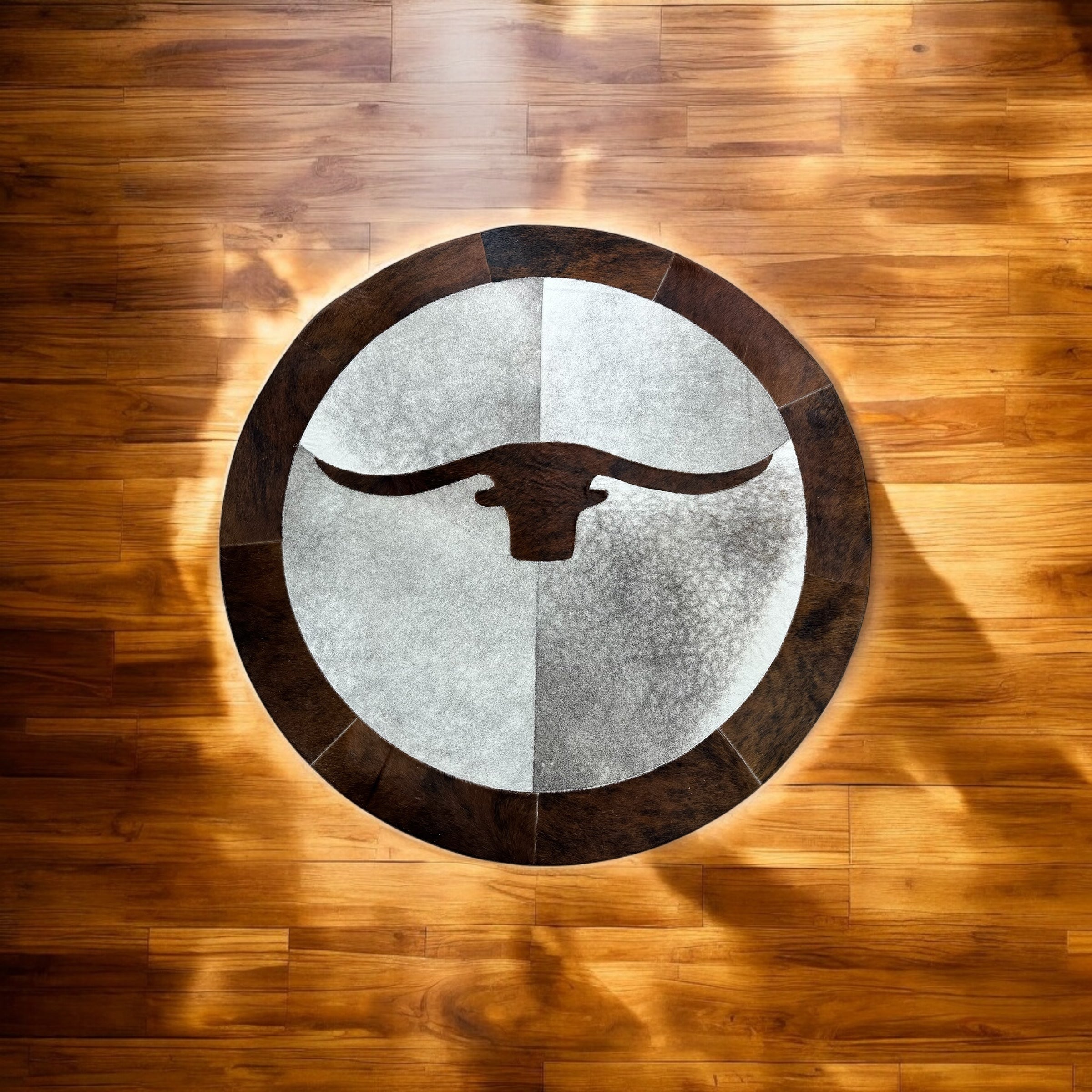 Round cowhide longhorn rug texture