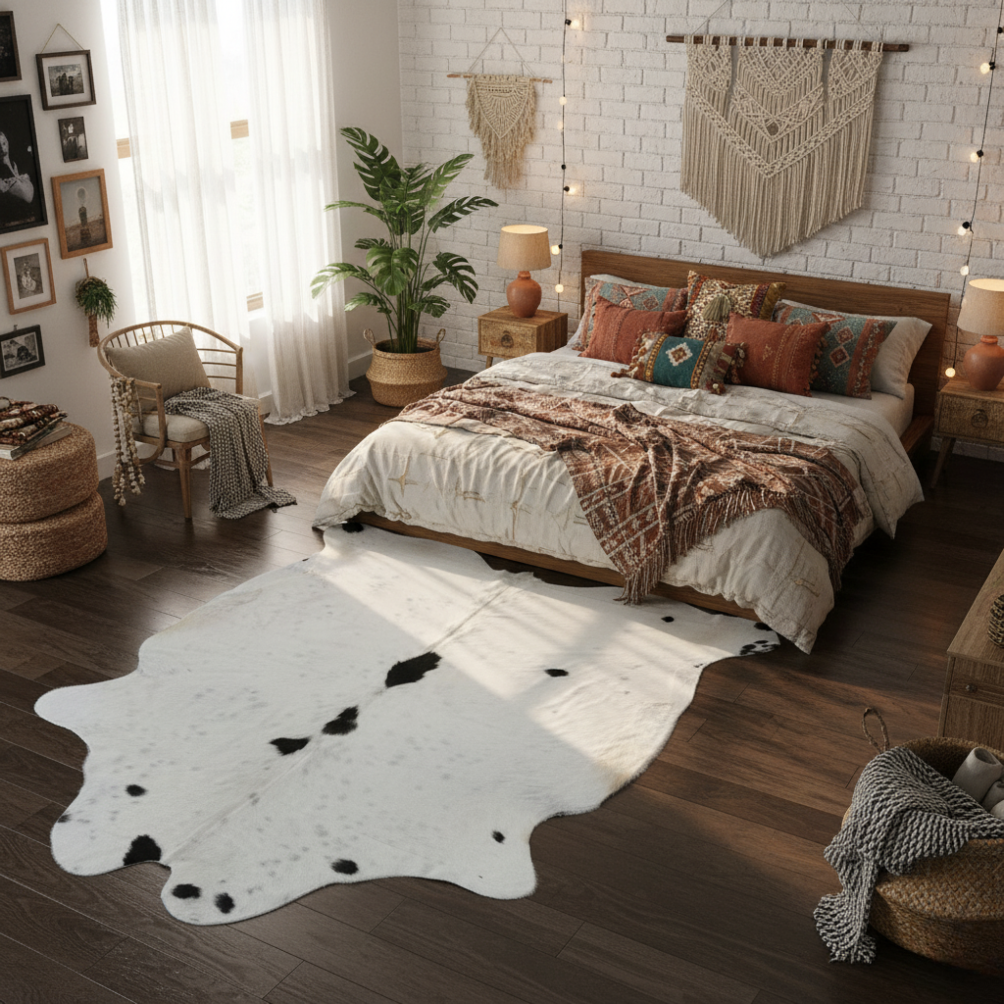 Black Speckled White Cowhide Peltry Rug, High Quality Cowhide RugSize: 169 cm x 210 cm / 66.5 inch x 82.6 inch