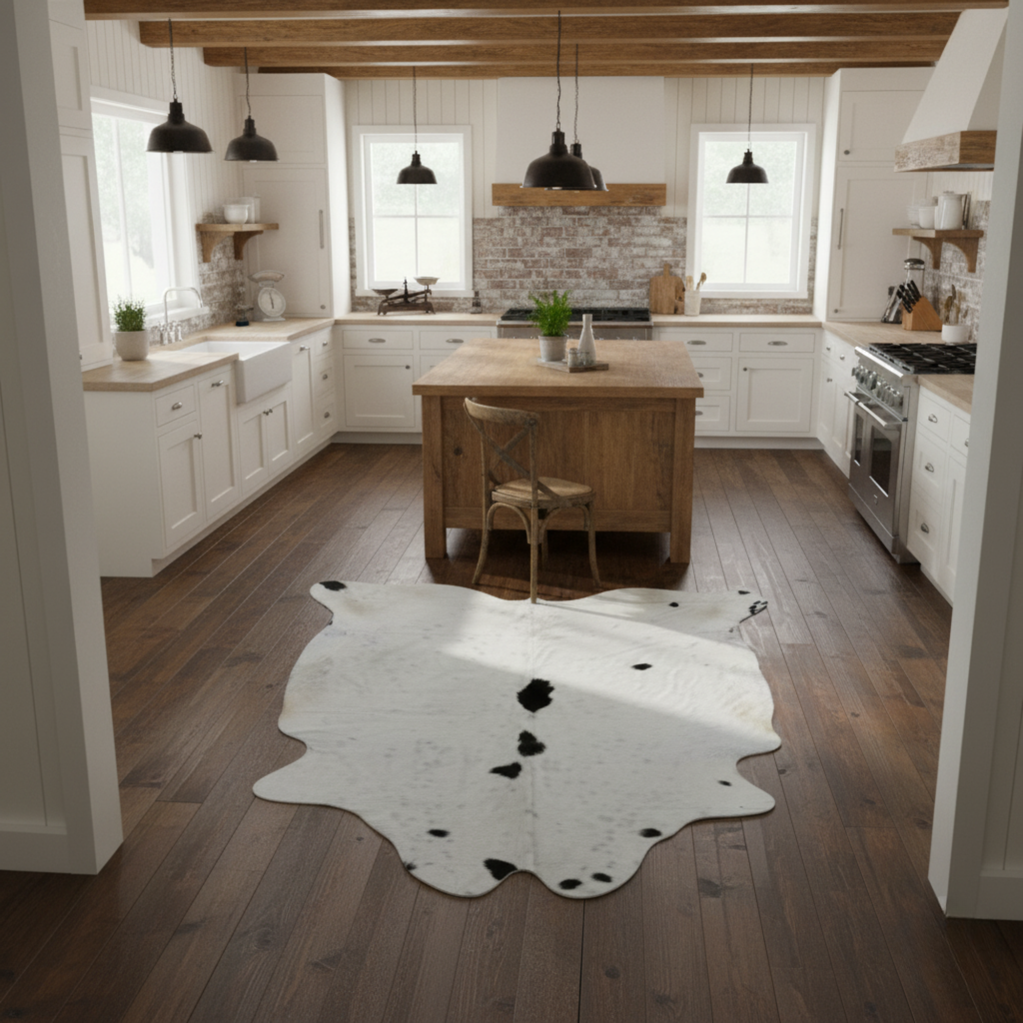 Black Speckled White Cowhide Peltry Rug, High Quality Cowhide RugSize: 169 cm x 210 cm / 66.5 inch x 82.6 inch