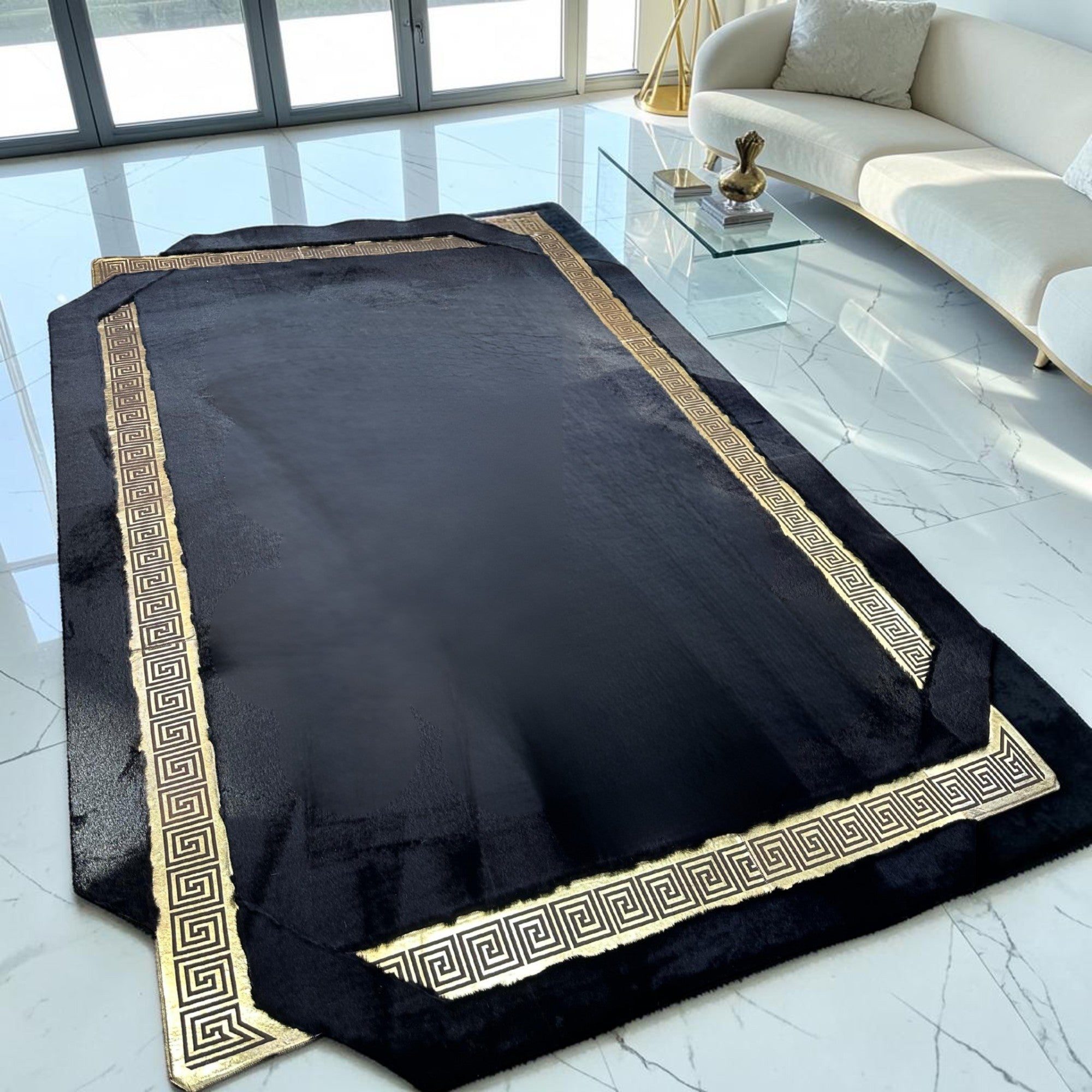 Black Gold Plush Rug, Custom Size Soft Fluffy Carpet