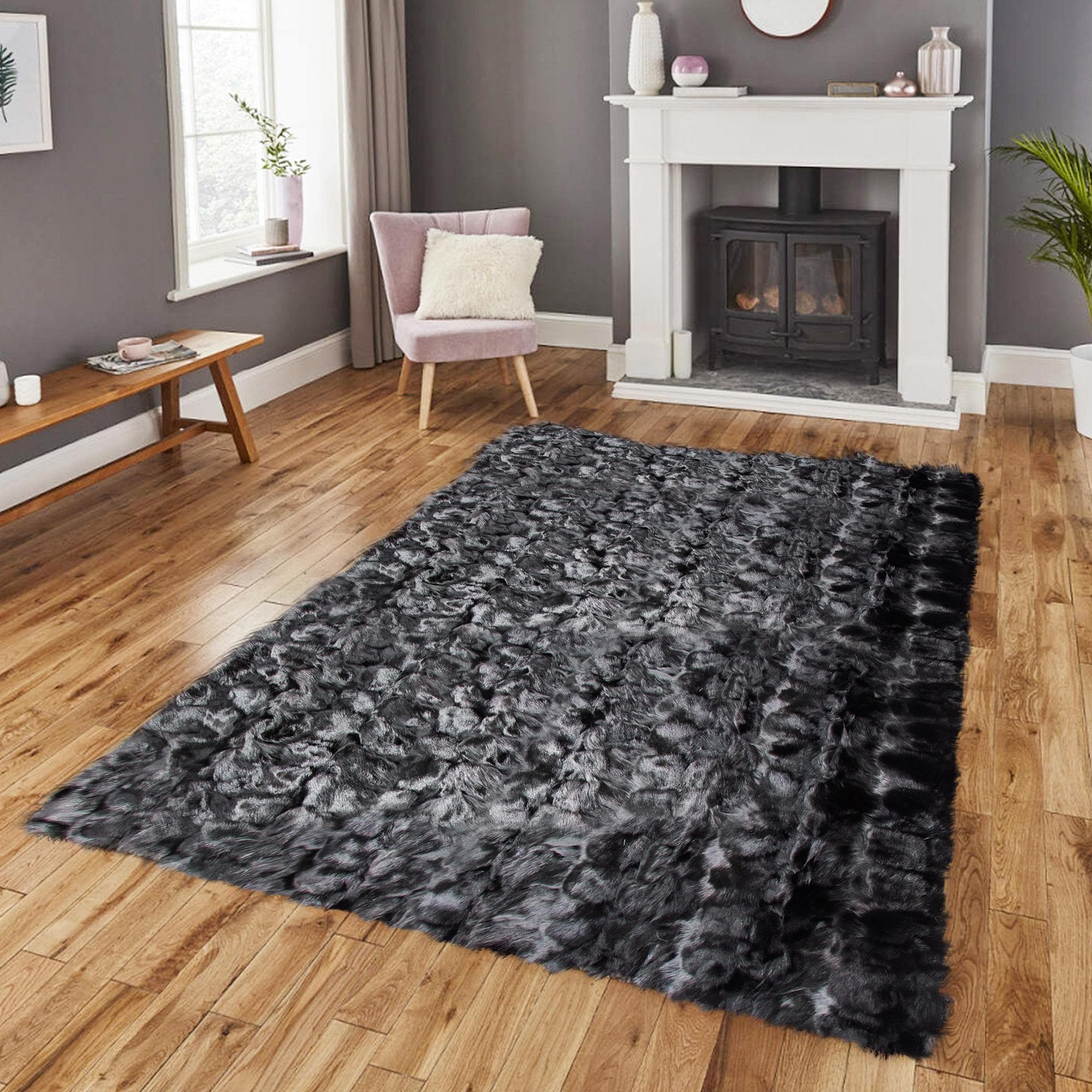 Foxford Rug Genuine Black Fox Fur Rug, Handmade Area Rug – KareliasAndSons