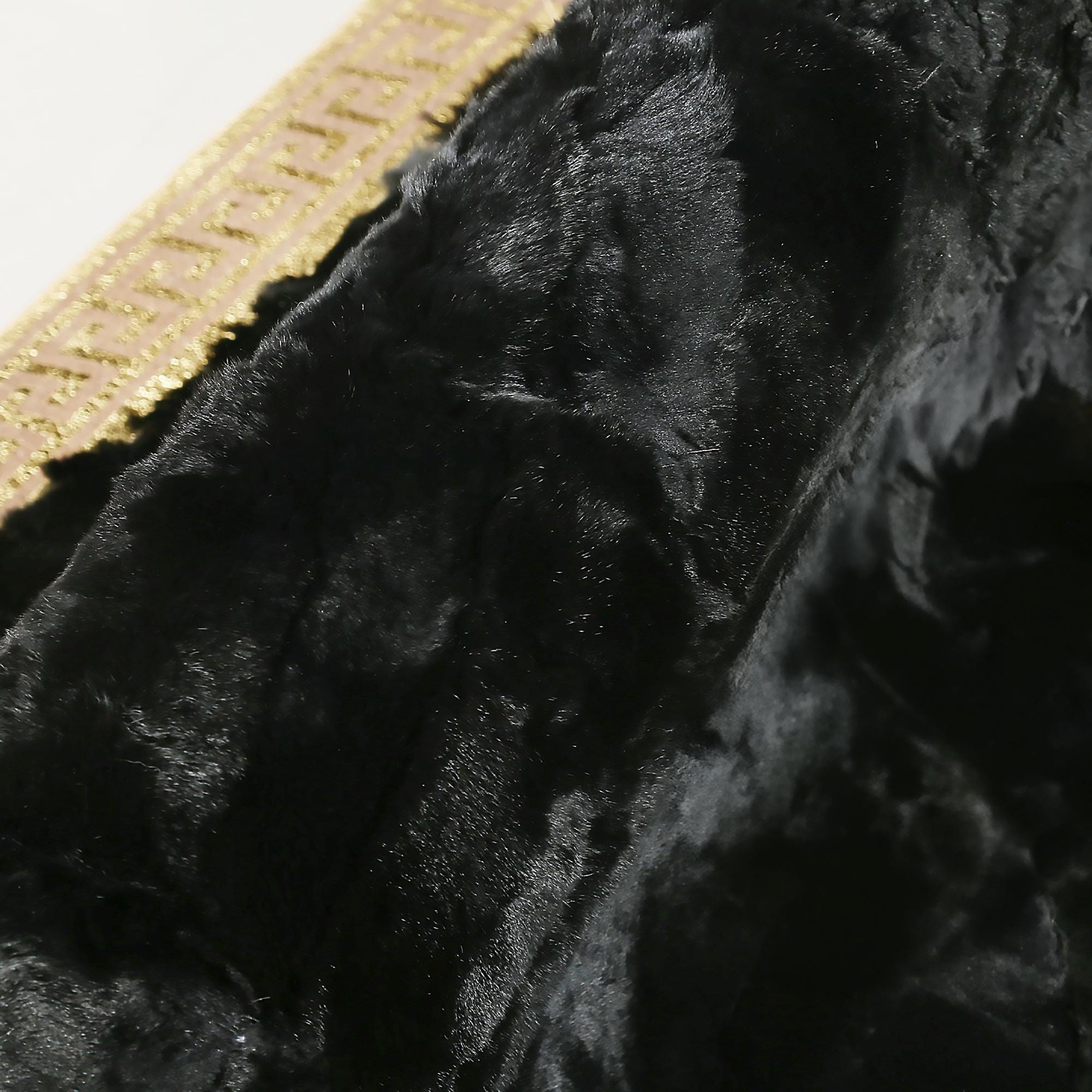 Black Rex Rabbit Fur Rug, Handmade Luxury Natural Fur Carpet