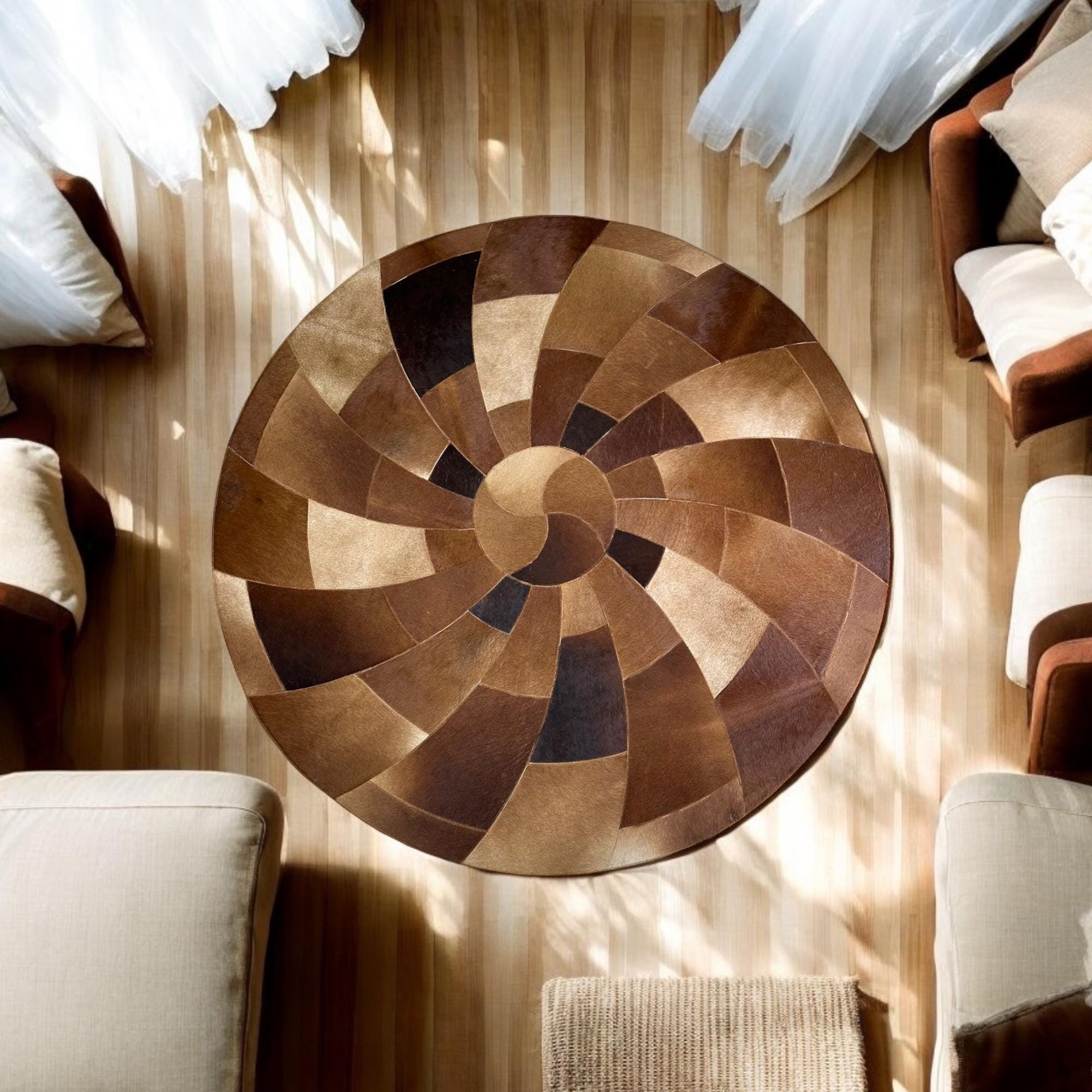 Round spiral cowhide rug texture