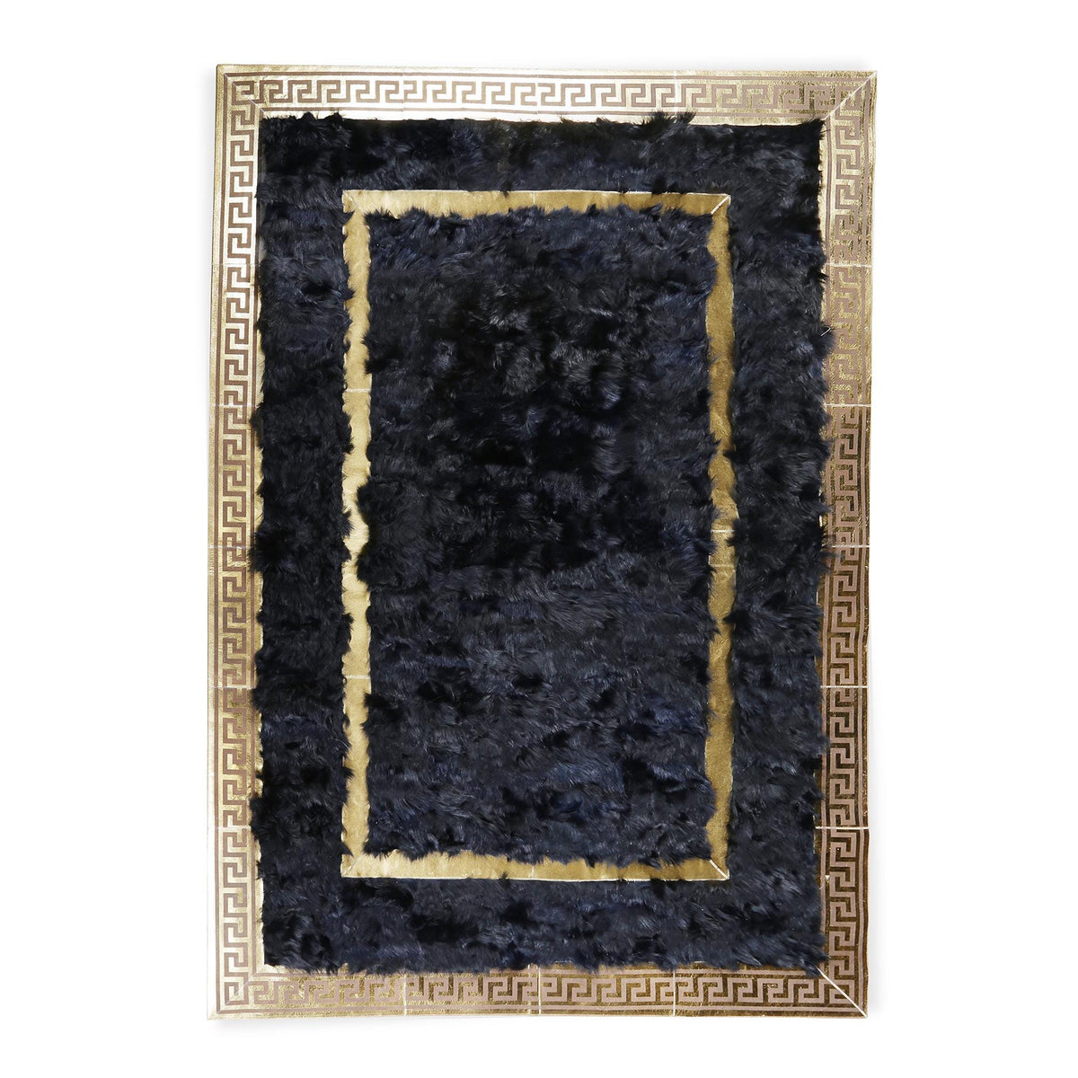 Tuscan Core Rug Navy Blue Tuscan Rug – Handmade Genuine Tuscan Leather Carpet with Gol ...