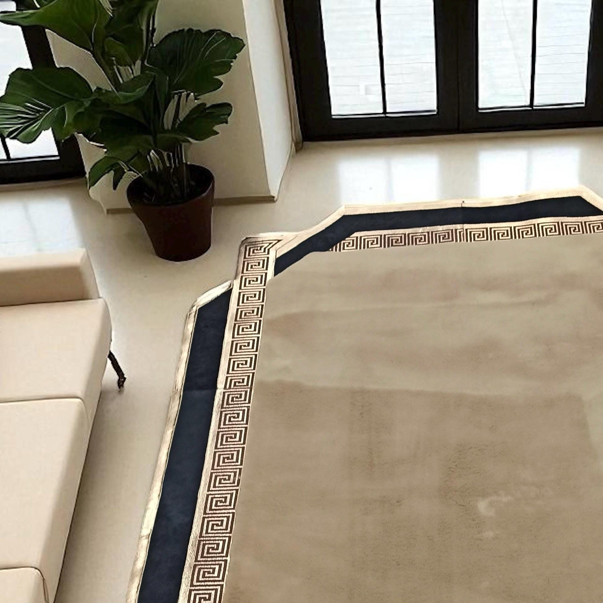 Beige soft fur rug detail