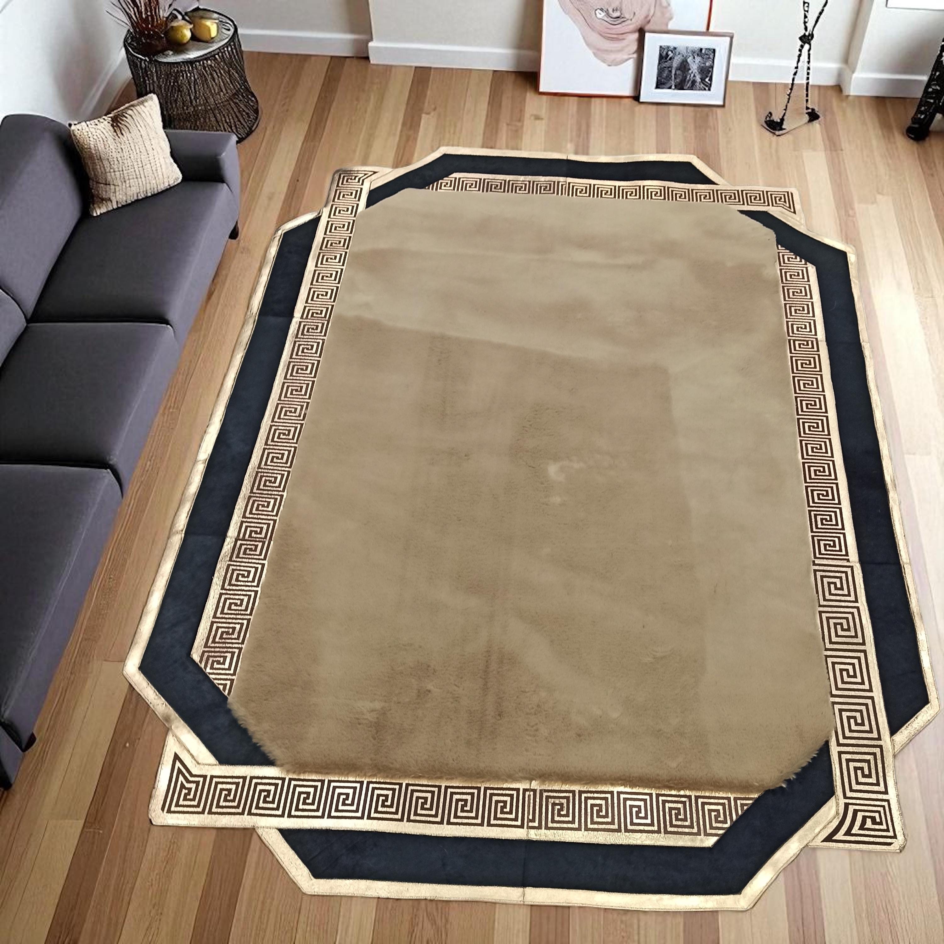 Beige soft fur rug in room