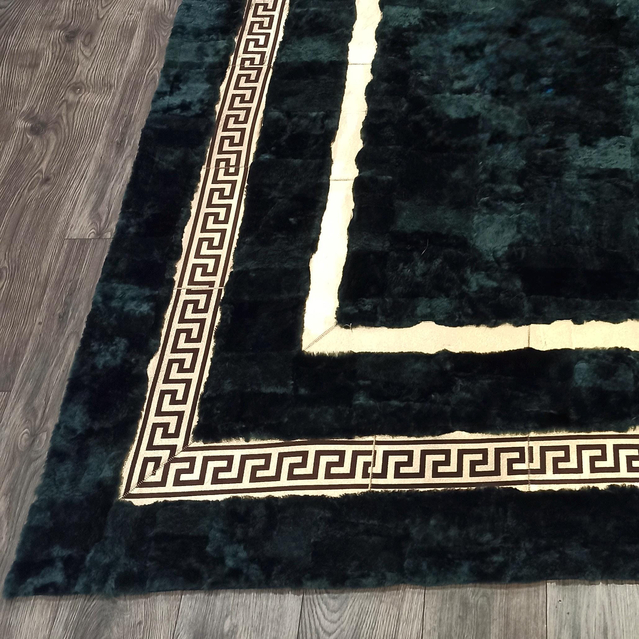 Dark Green Rabbit Fur Rug