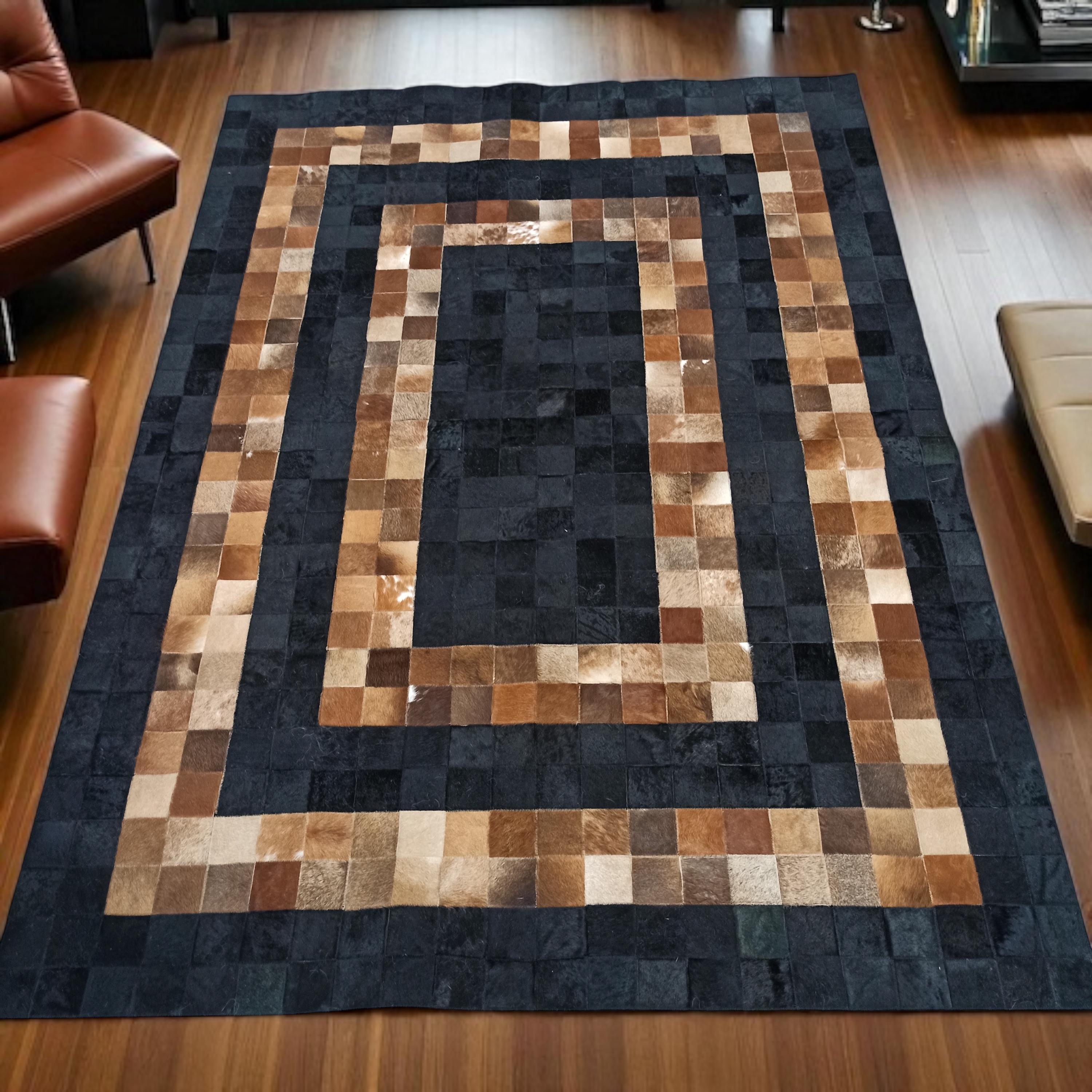 Black and Brown Patchwork Cowhide Rug