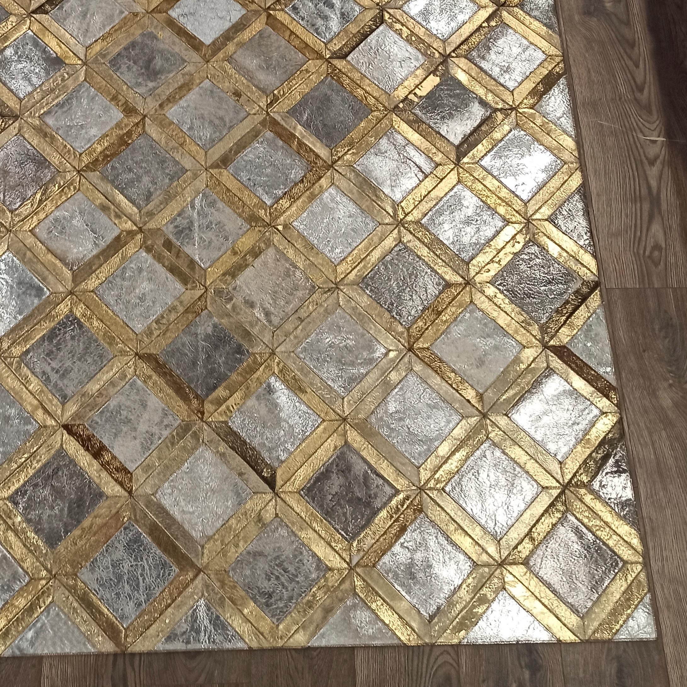 Gold and Silver Metallic Cowhide Rug