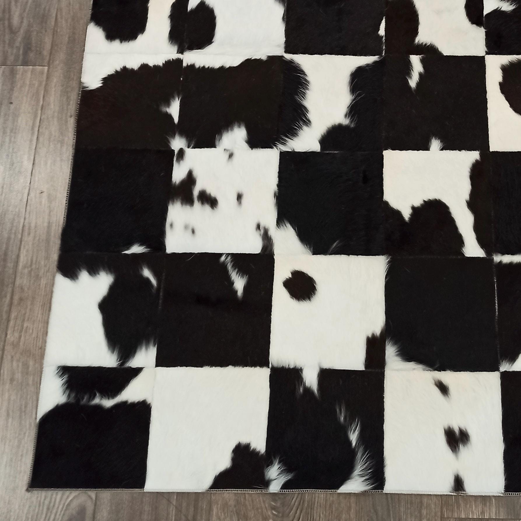 Black White Cowhide Patchwork Rug