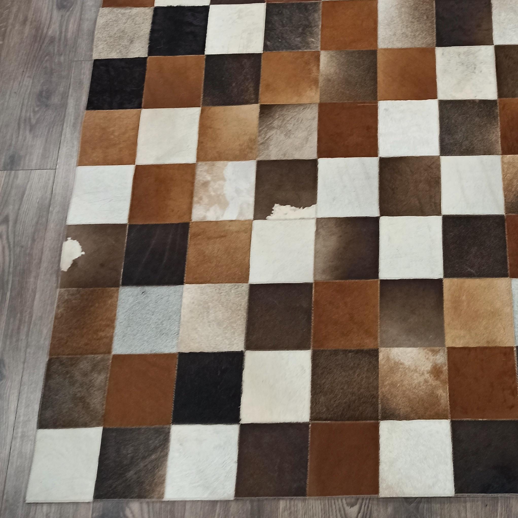 Brown White Cowhide Patchwork Rug