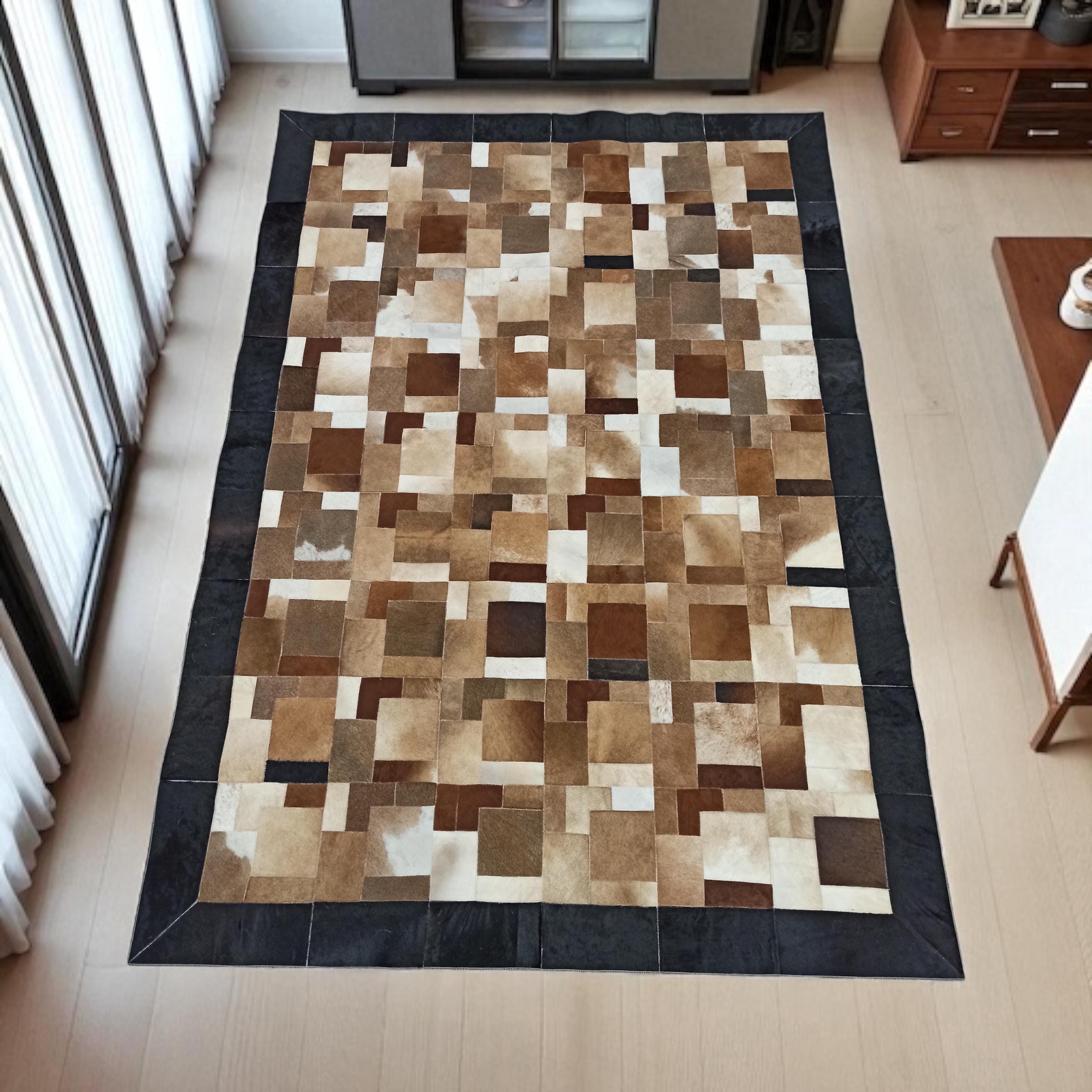 Brown Patchwork Cowhide Rug