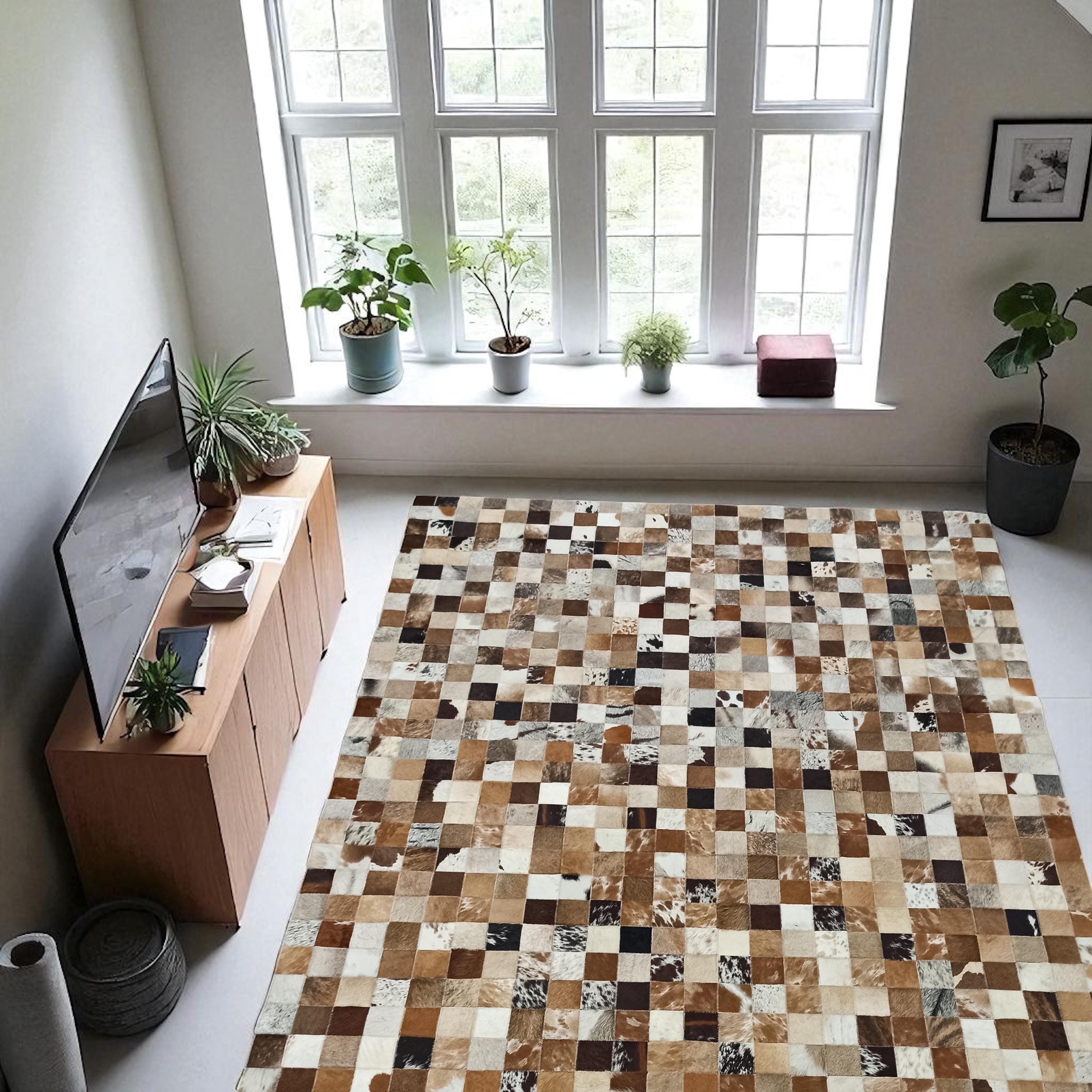 Mini Checkered Real Cowhide Area Rug