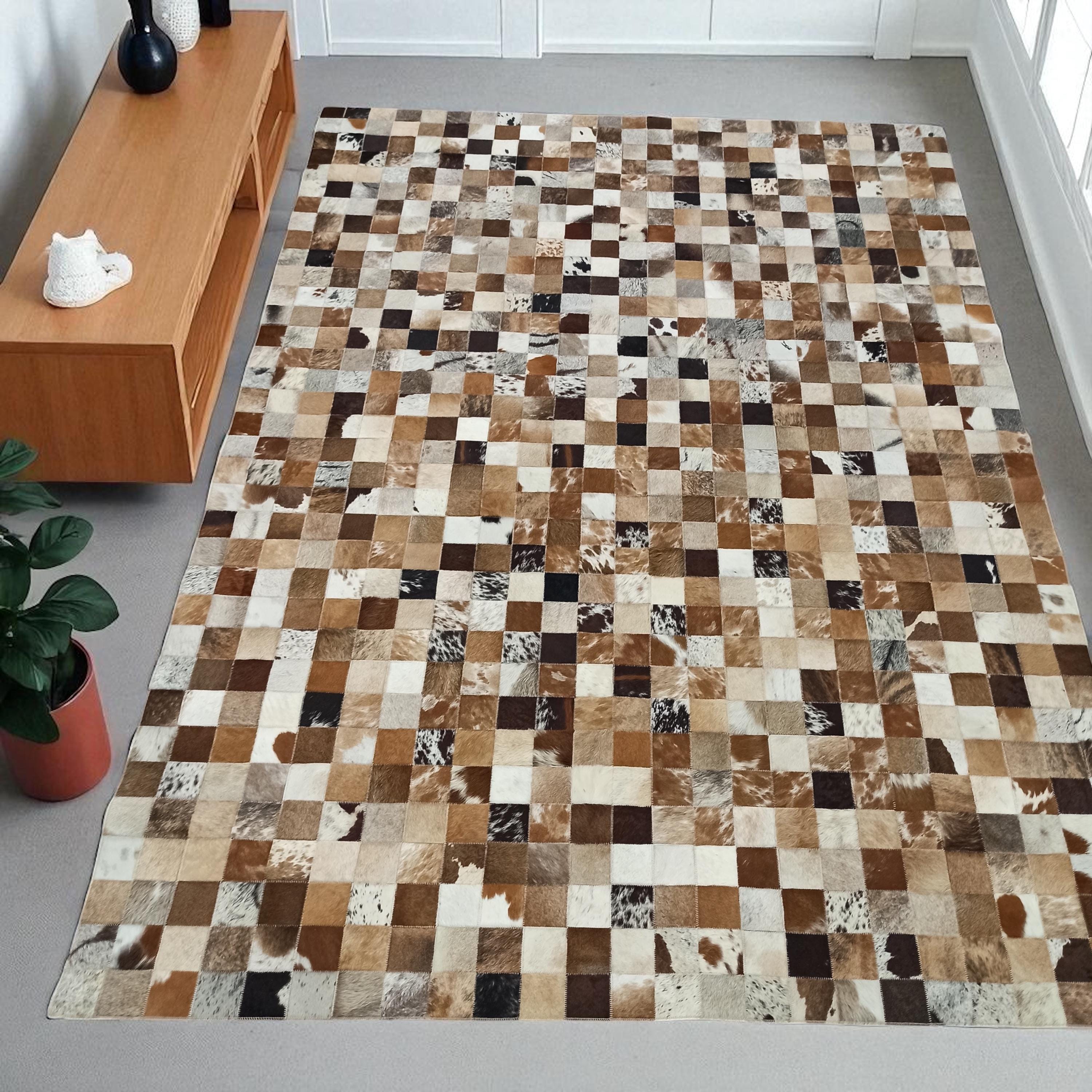 Mini Checkered Real Cowhide Area Rug