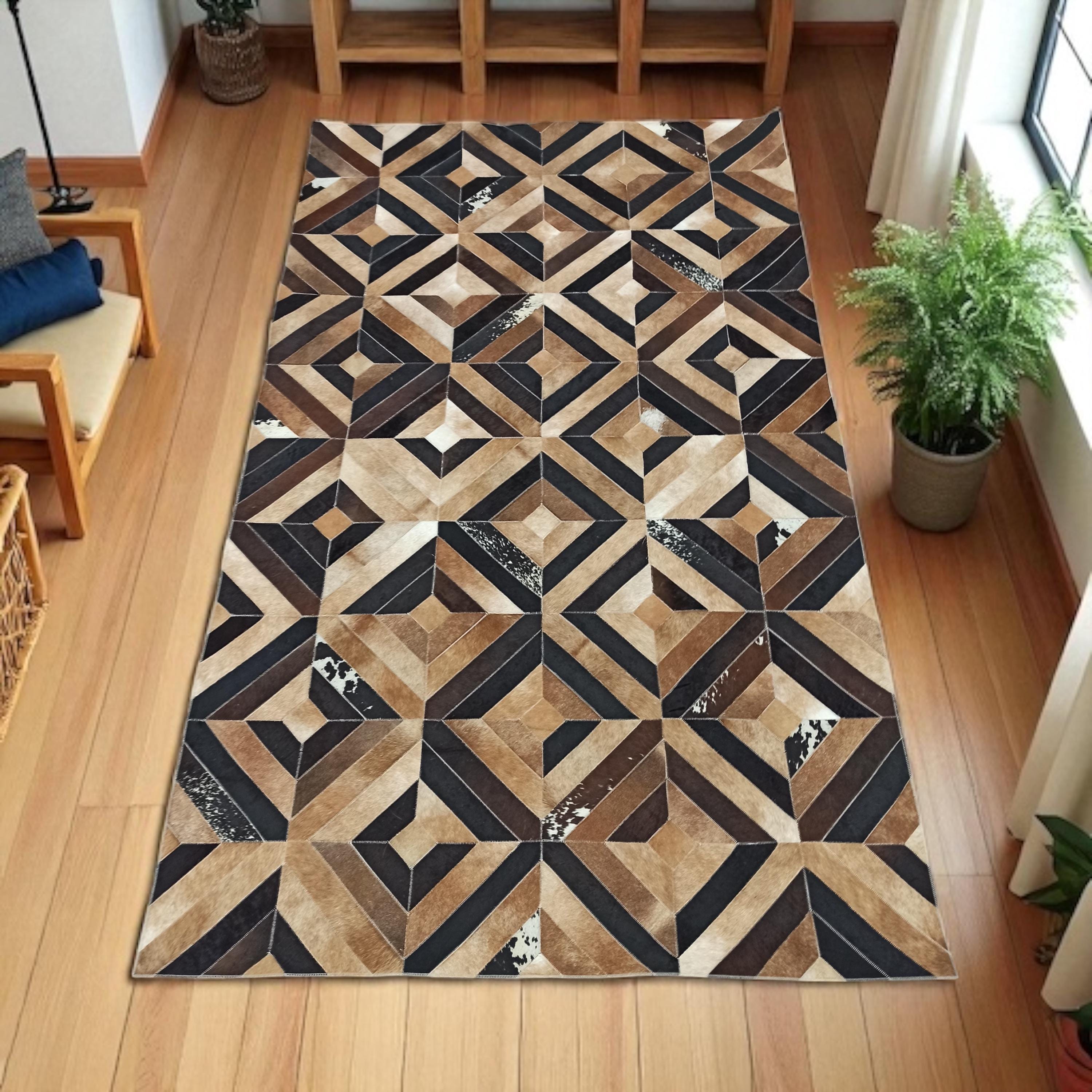 Modern Geometric Cowhide Area Rug